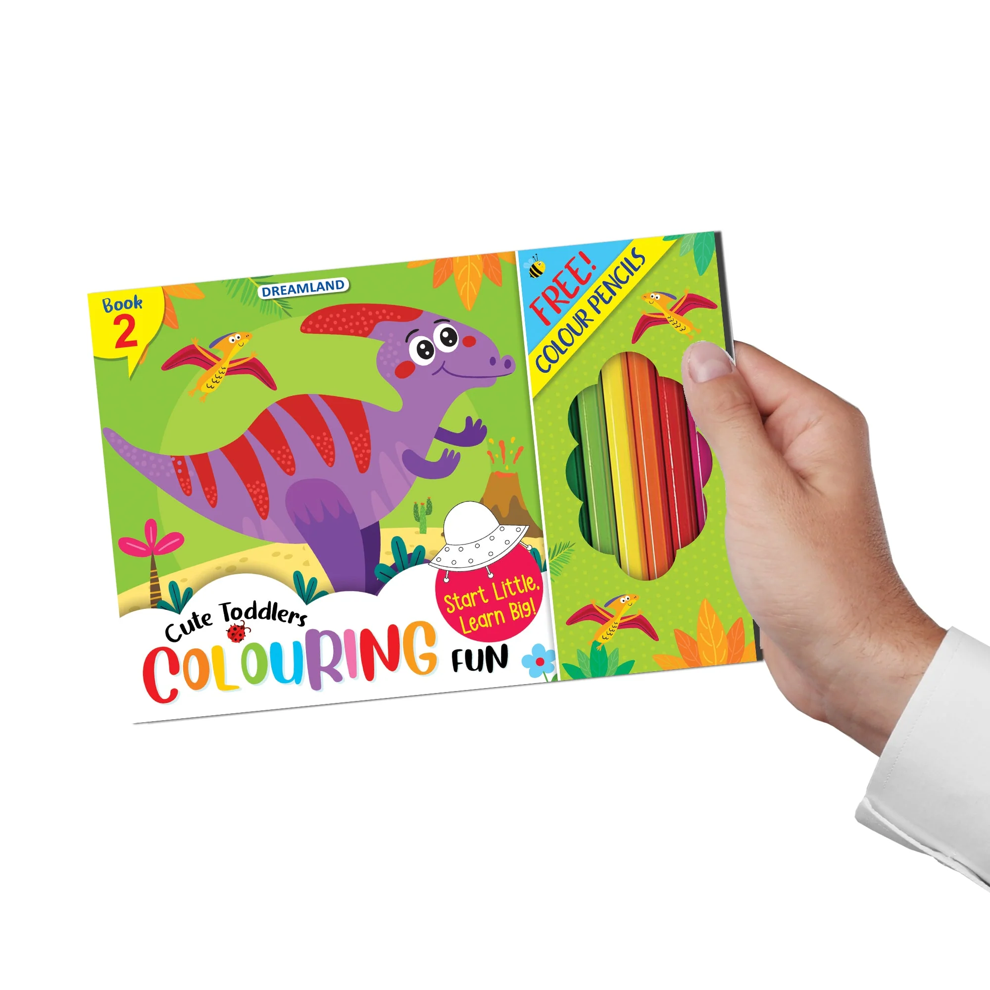 Cute Toddlers - 2 Fun Dinosaurs Colouring Book with 6 Colour Pencils, Art and Craft Drawing Book Set for 4 age, Colouring Book for Toddler, 128 Pages - Image 3
