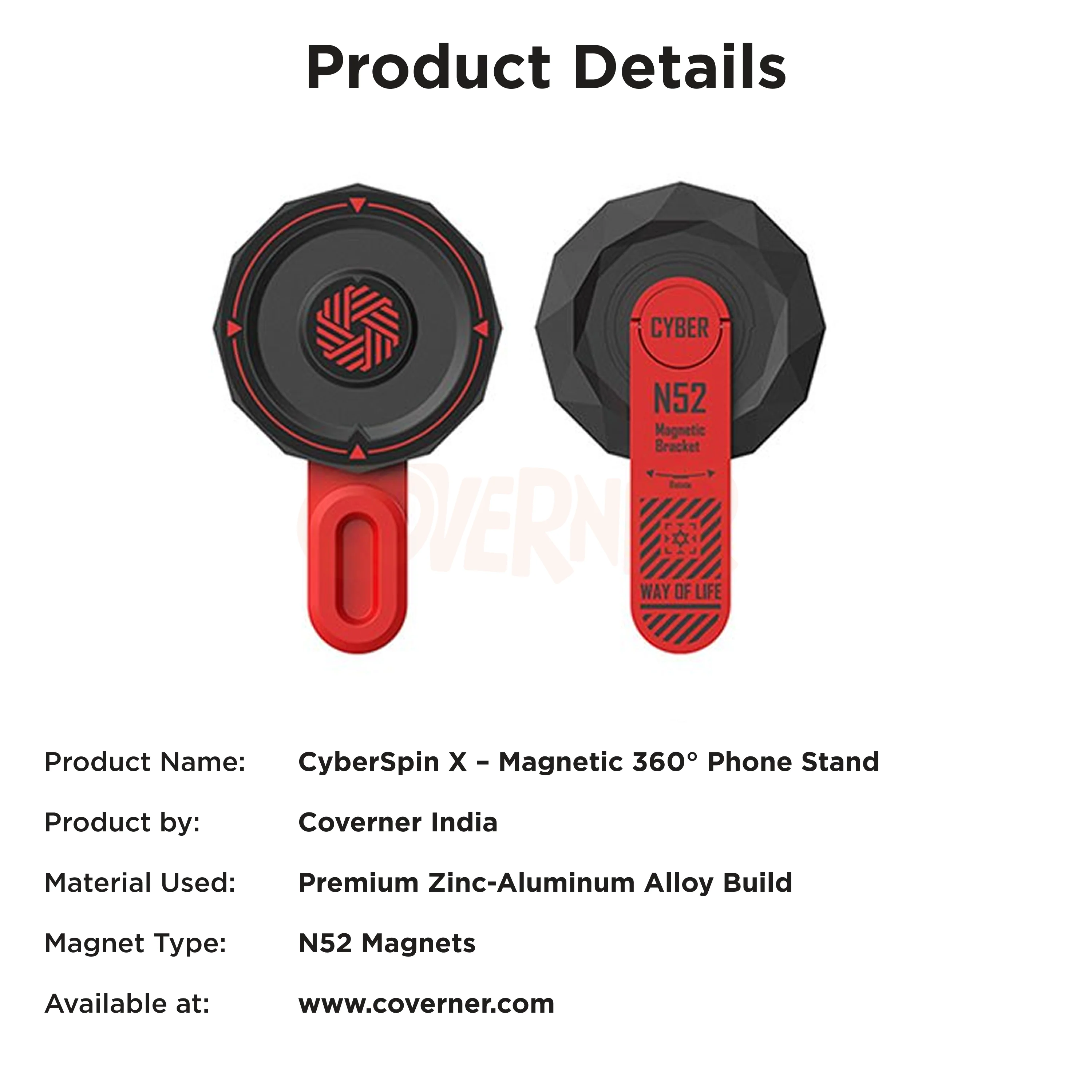 CyberSpin X – Magnetic 360° Phone Stand with N52 Grip by Coverner India - Image 9