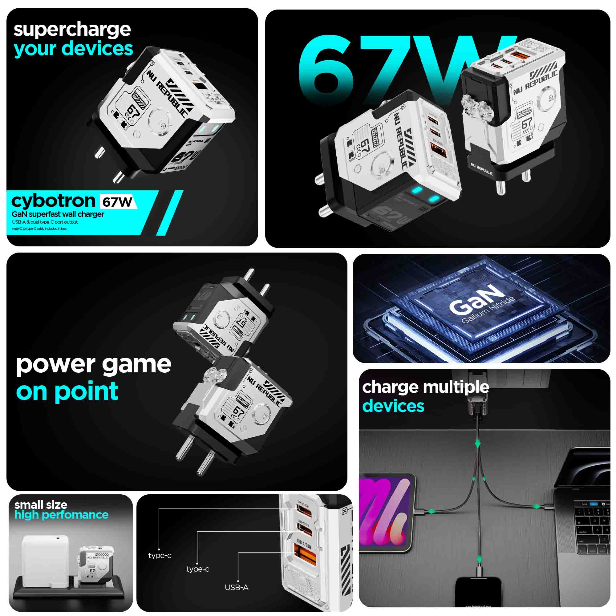 Cybotron 67W GaN Superfast Wall Charger Silver - Image 3