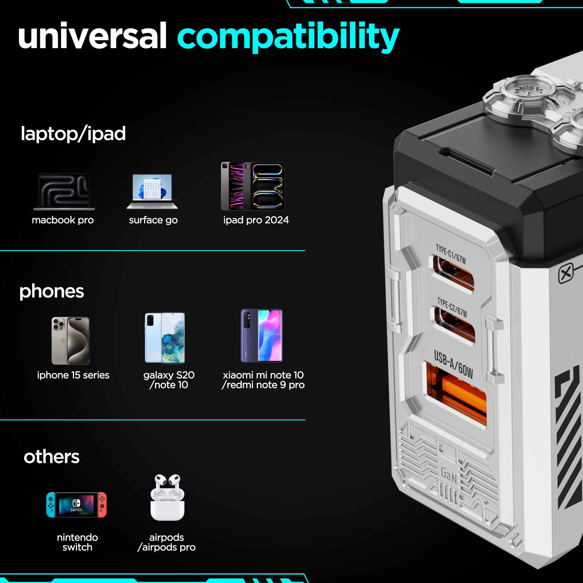 Cybotron 67W GaN Superfast Wall Charger Silver - Image 6