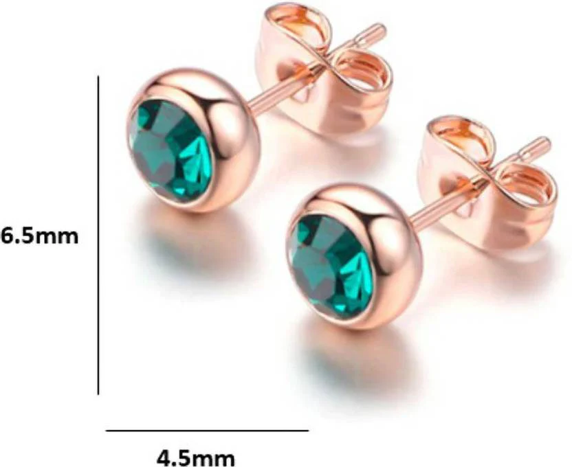 Daily Wear / Office Wear Rose Gold Plated Green Zircon Stone Stud Earrings For Girls And Women - Image 3