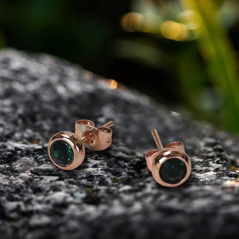Daily Wear / Office Wear Rose Gold Plated Green Zircon Stone Stud Earrings For Girls And Women - Image 4