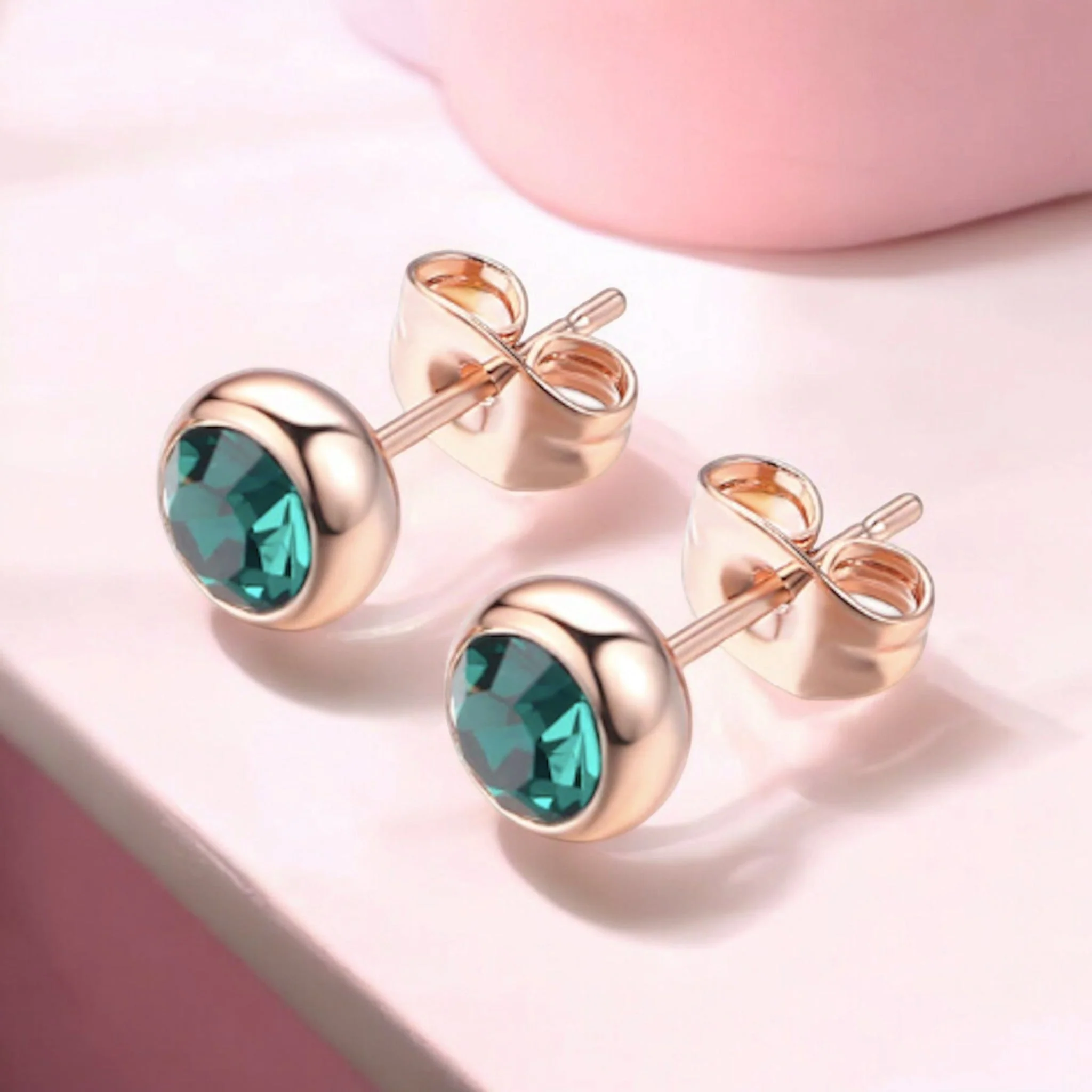 Daily Wear / Office Wear Rose Gold Plated Green Zircon Stone Stud Earrings For Girls And Women - Image 5