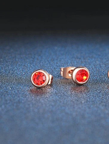 Daily Wear / Office Wear Rose Gold Plated Red Zircon Stone Stud Earrings For Girls And Women - Image 3