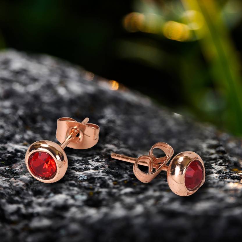 Daily Wear / Office Wear Rose Gold Plated Red Zircon Stone Stud Earrings For Girls And Women - Image 4