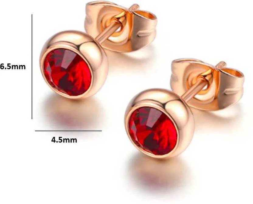 Daily Wear / Office Wear Rose Gold Plated Red Zircon Stone Stud Earrings For Girls And Women - Image 5