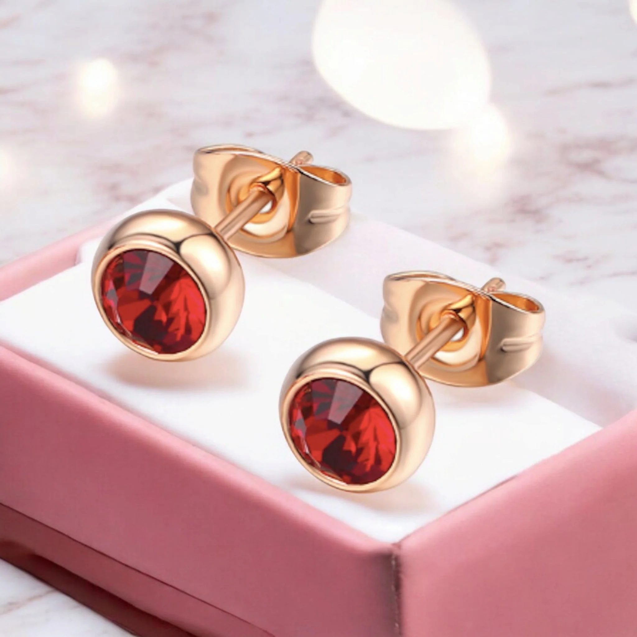 Daily Wear / Office Wear Rose Gold Plated Red Zircon Stone Stud Earrings For Girls And Women - Image 6