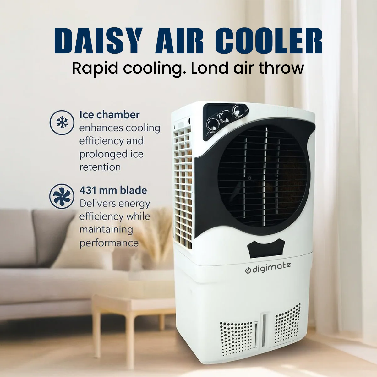 Daisy 80L Air Cooler with Honeycomb Cooling Pads & Powerful Airflow (DG-DAISY-EVAPRO-K802L) - Image 3