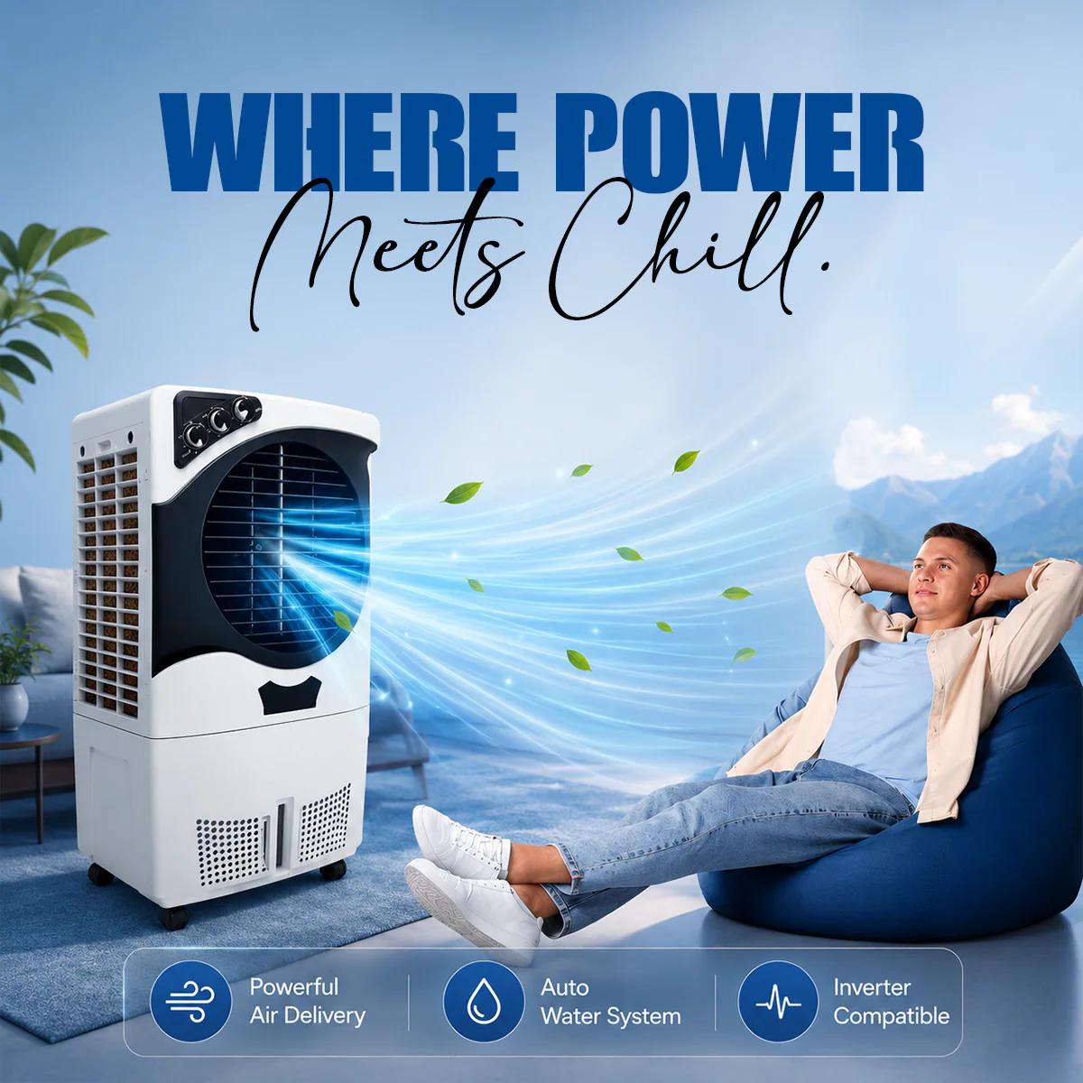Daisy 80L Air Cooler with Honeycomb Cooling Pads & Powerful Airflow (DG-DAISY-EVAPRO-K802L) - Image 5
