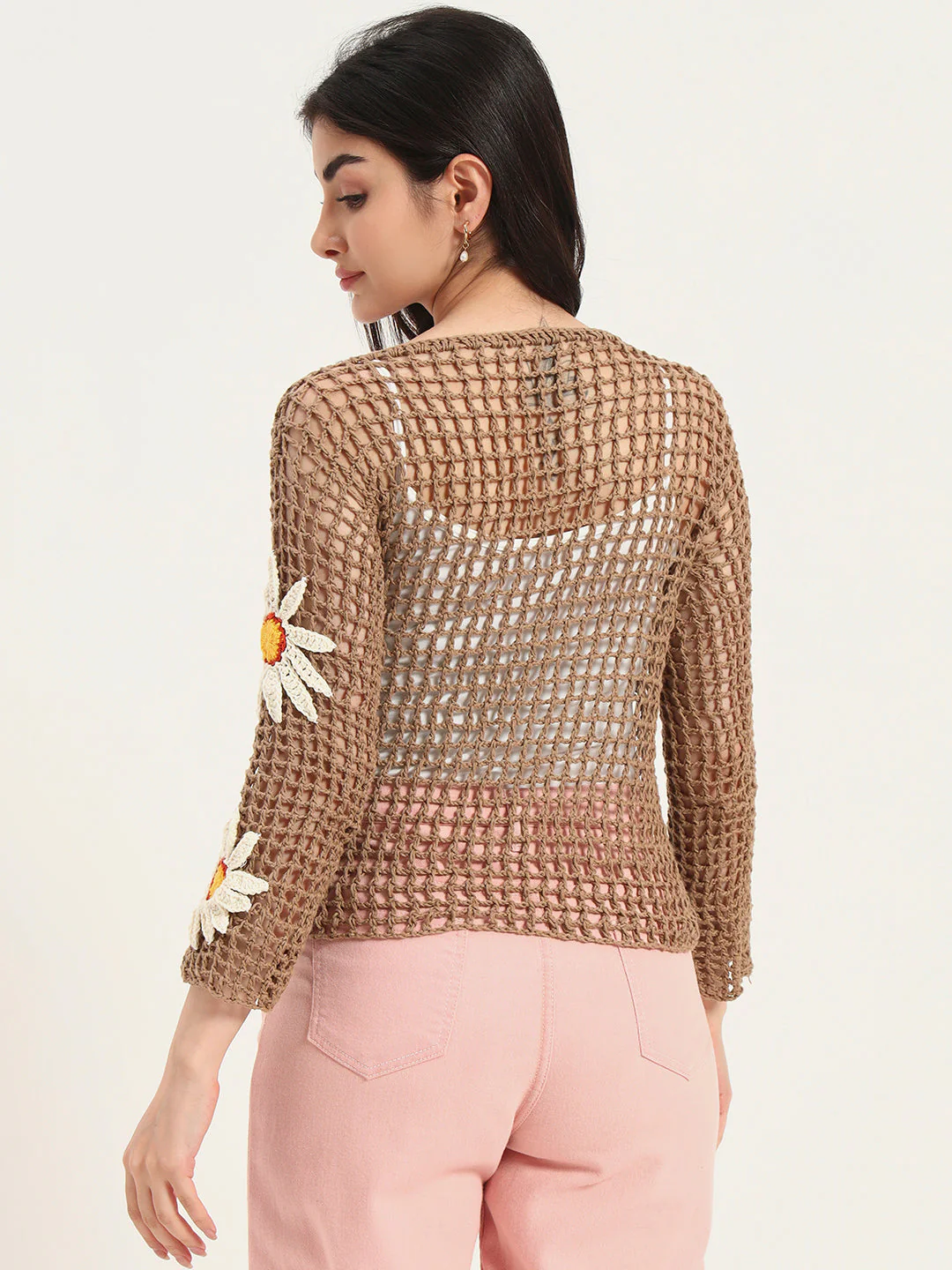 Daisy Drape F-Mesh Handmade Top - Brown - Image 4