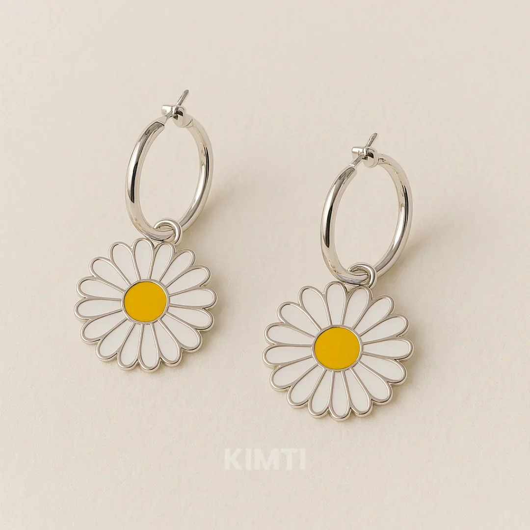 Daisy Flower White Hoop Earring — Buy Any 5 for Rs. 599