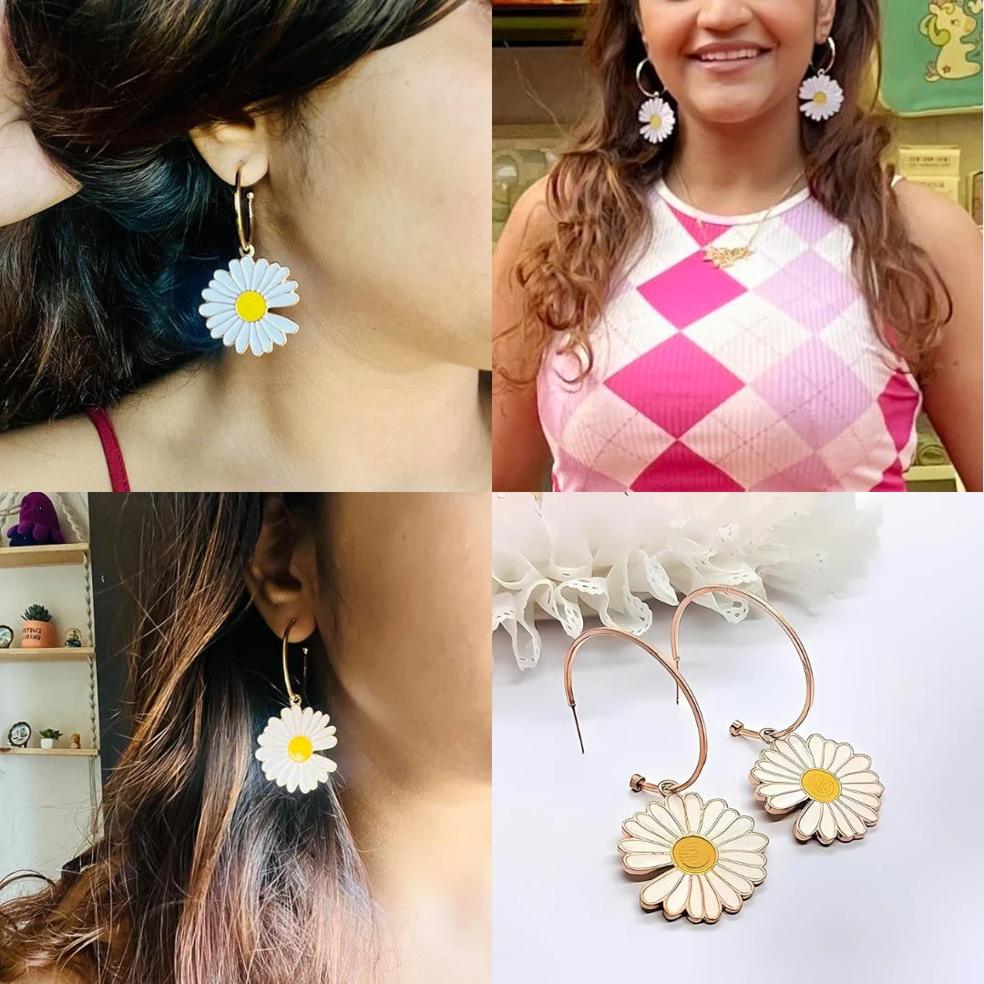 Daisy Flower White Hoop Earring — Buy Any 5 for Rs. 599 - Image 3