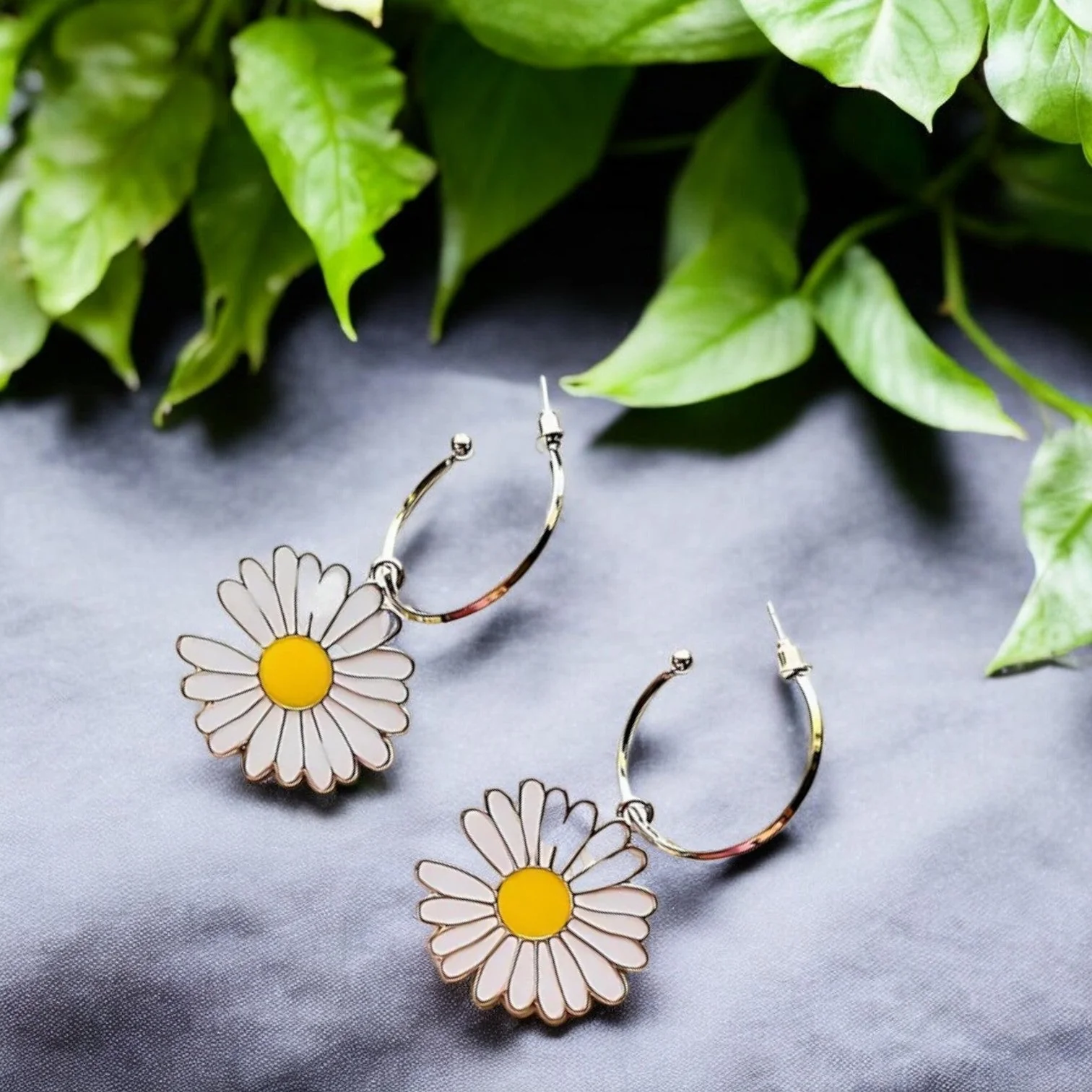 Daisy Flower White Hoop Earring — Buy Any 5 for Rs. 599 - Image 4