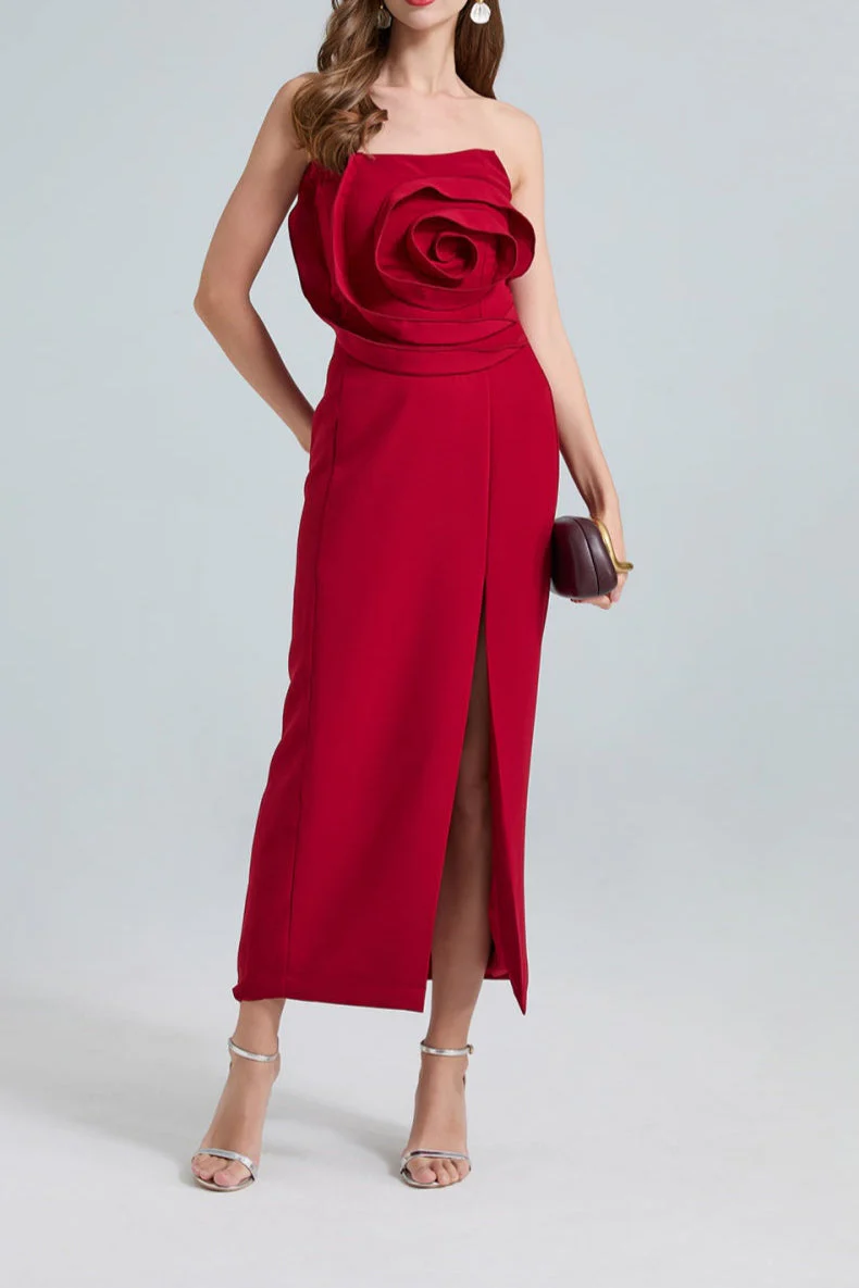 Daphne Rose Details Strapless Slit Midi Dress - Image 10