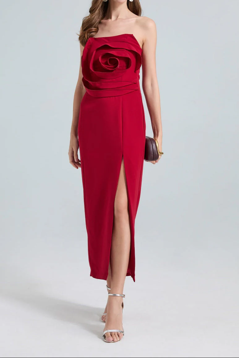 Daphne Rose Details Strapless Slit Midi Dress - Image 11