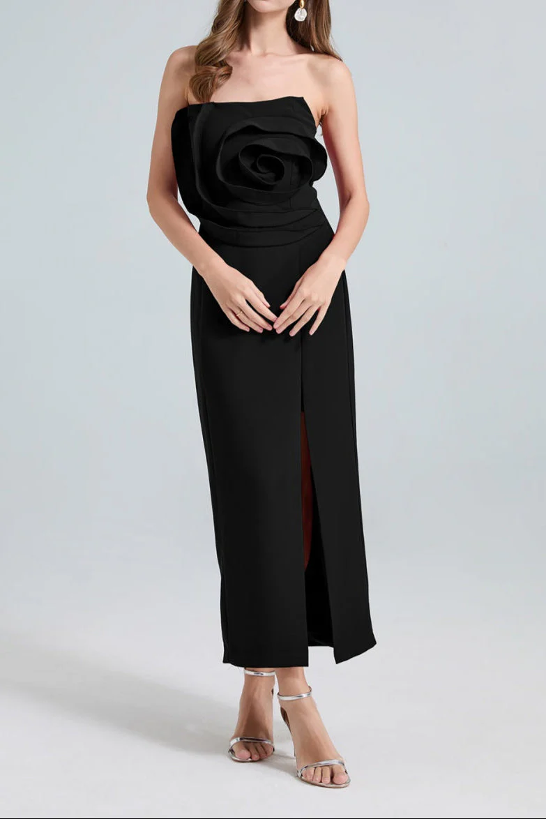 Daphne Rose Details Strapless Slit Midi Dress - Image 8
