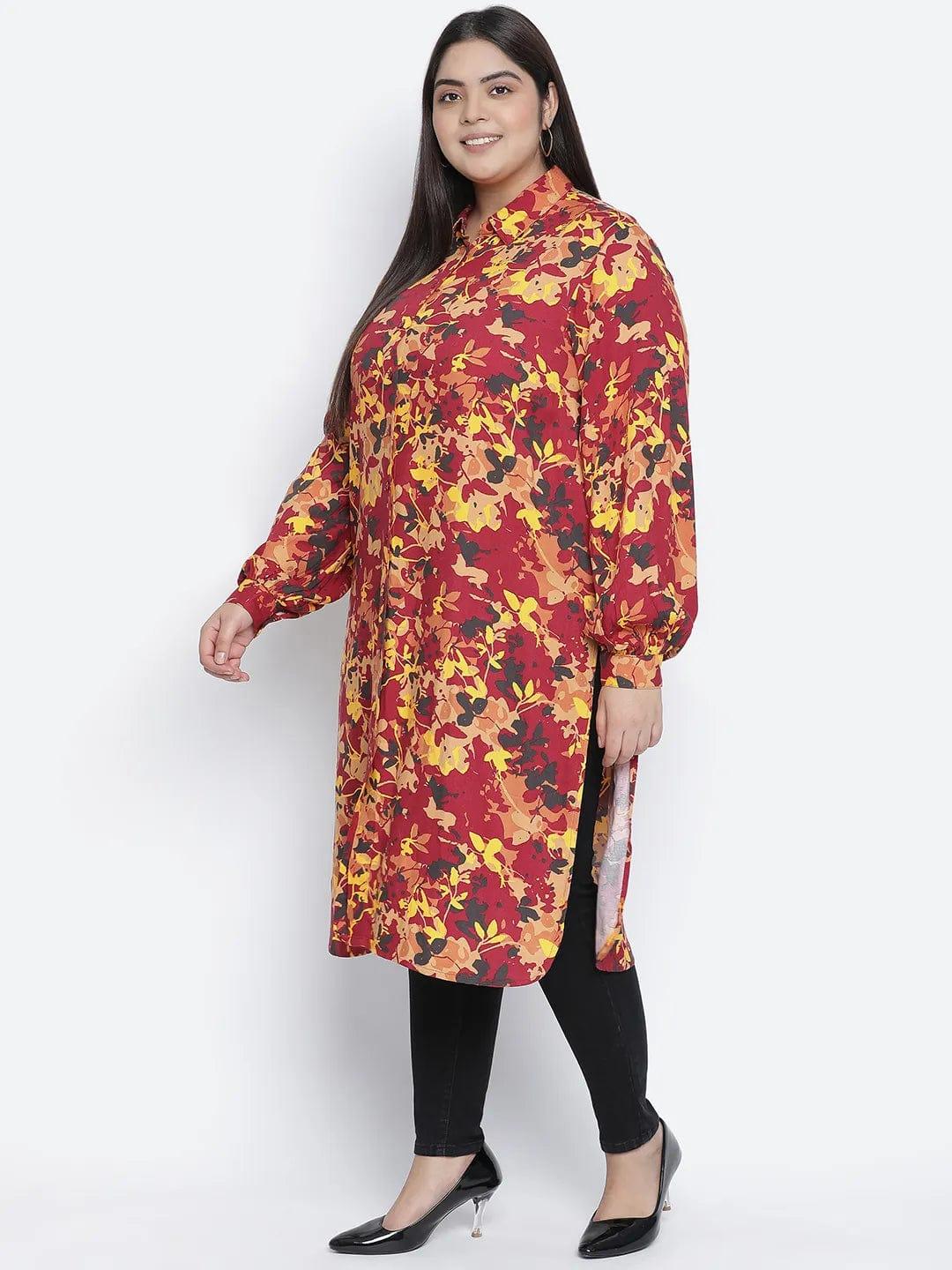 Dareing Floral Print Multicolor Plus Size Women Tunic. - Image 3