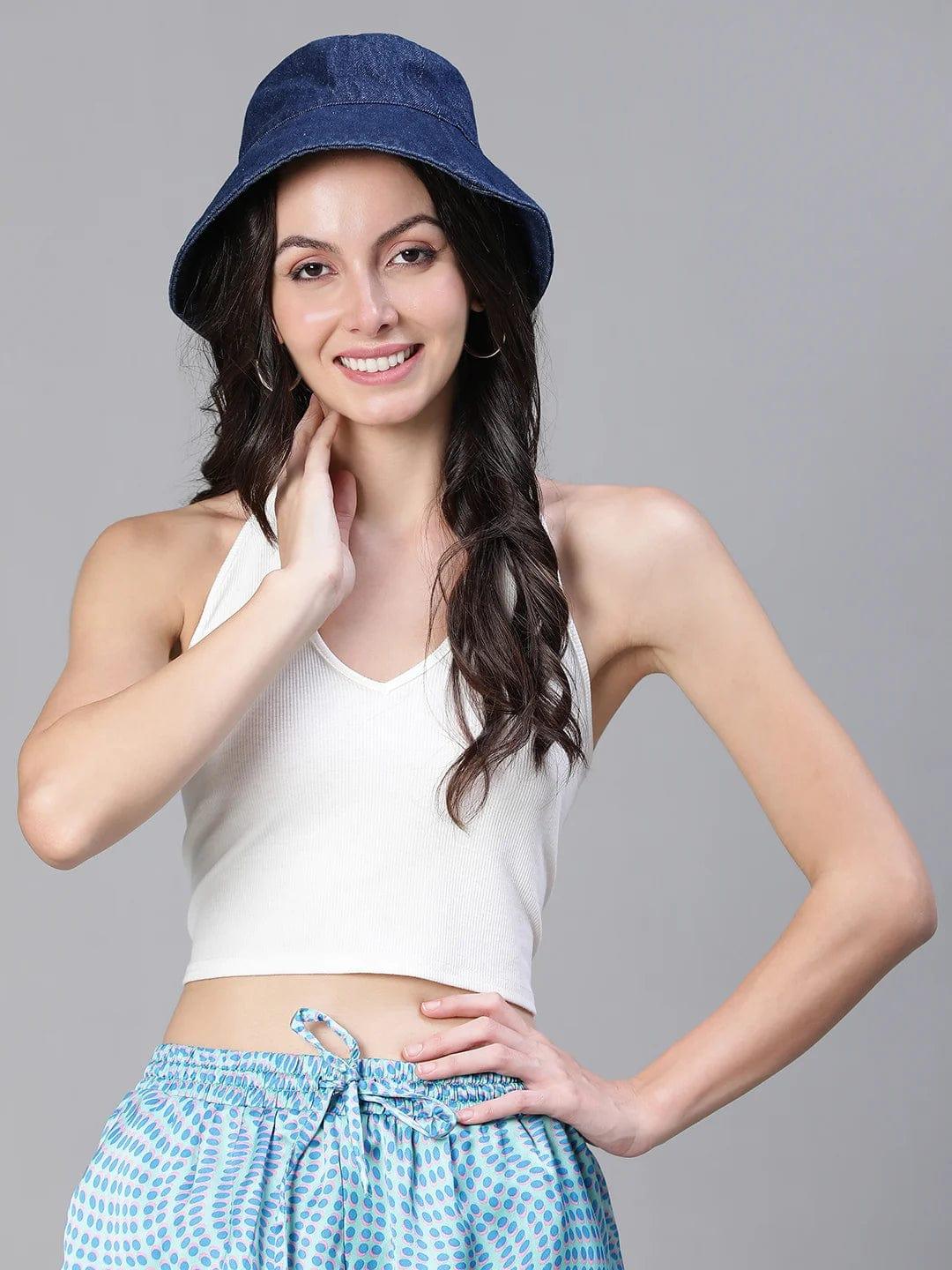 Daring Dark Blue Solid Women Cotton Bucket Hat Today - Image 4