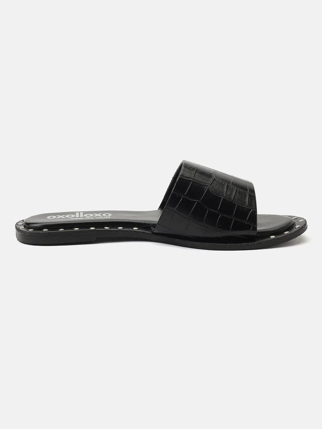 Dark Black Open Back Pu Leather Flat Sandal Stylish - Image 3