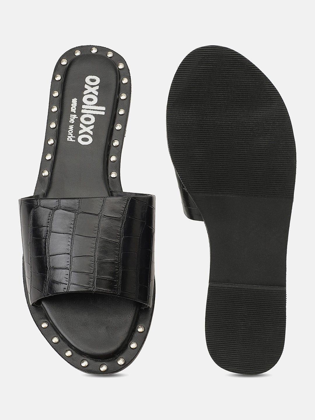 Dark Black Open Back Pu Leather Flat Sandal Stylish - Image 4