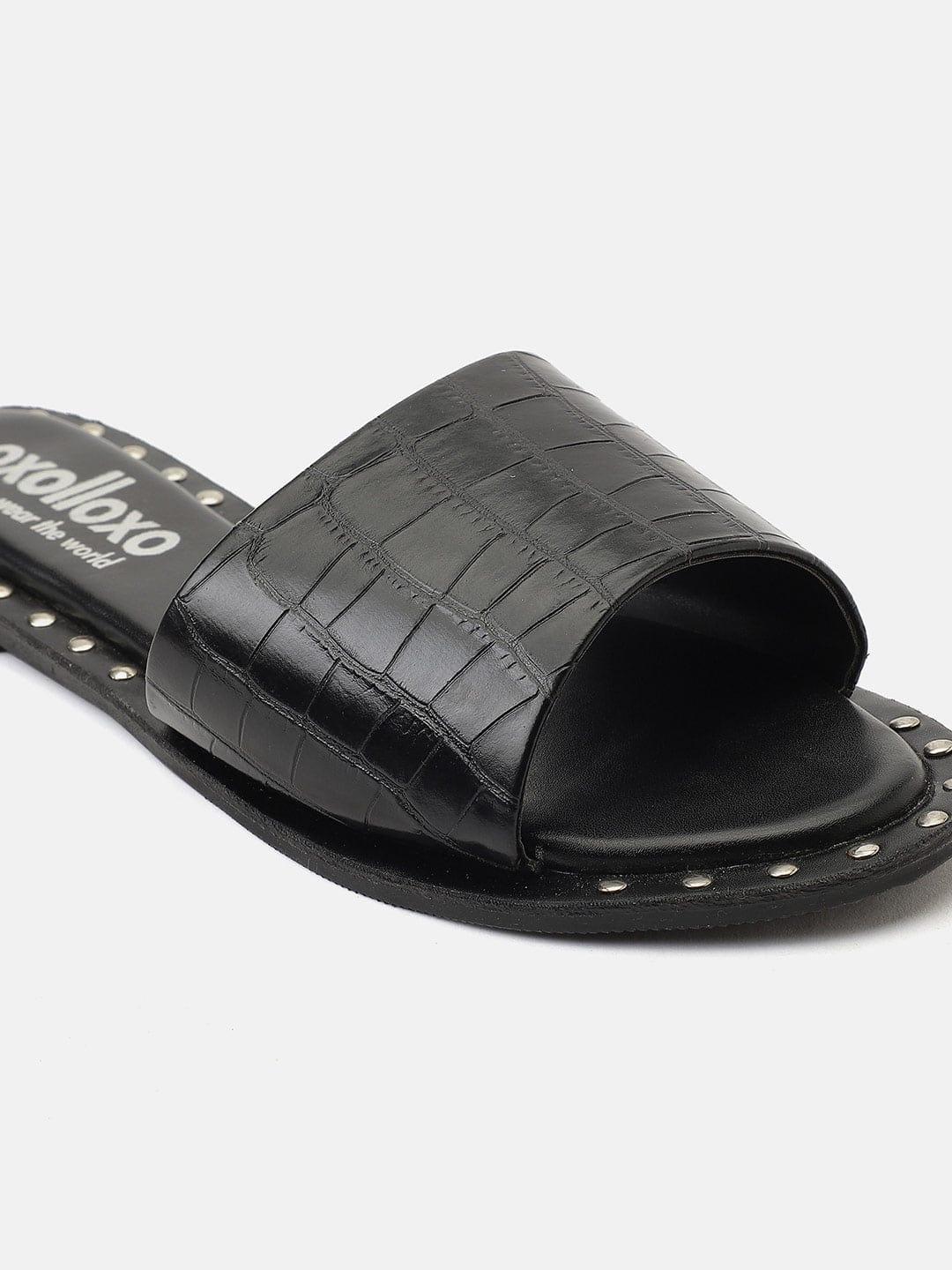 Dark Black Open Back Pu Leather Flat Sandal Stylish - Image 5