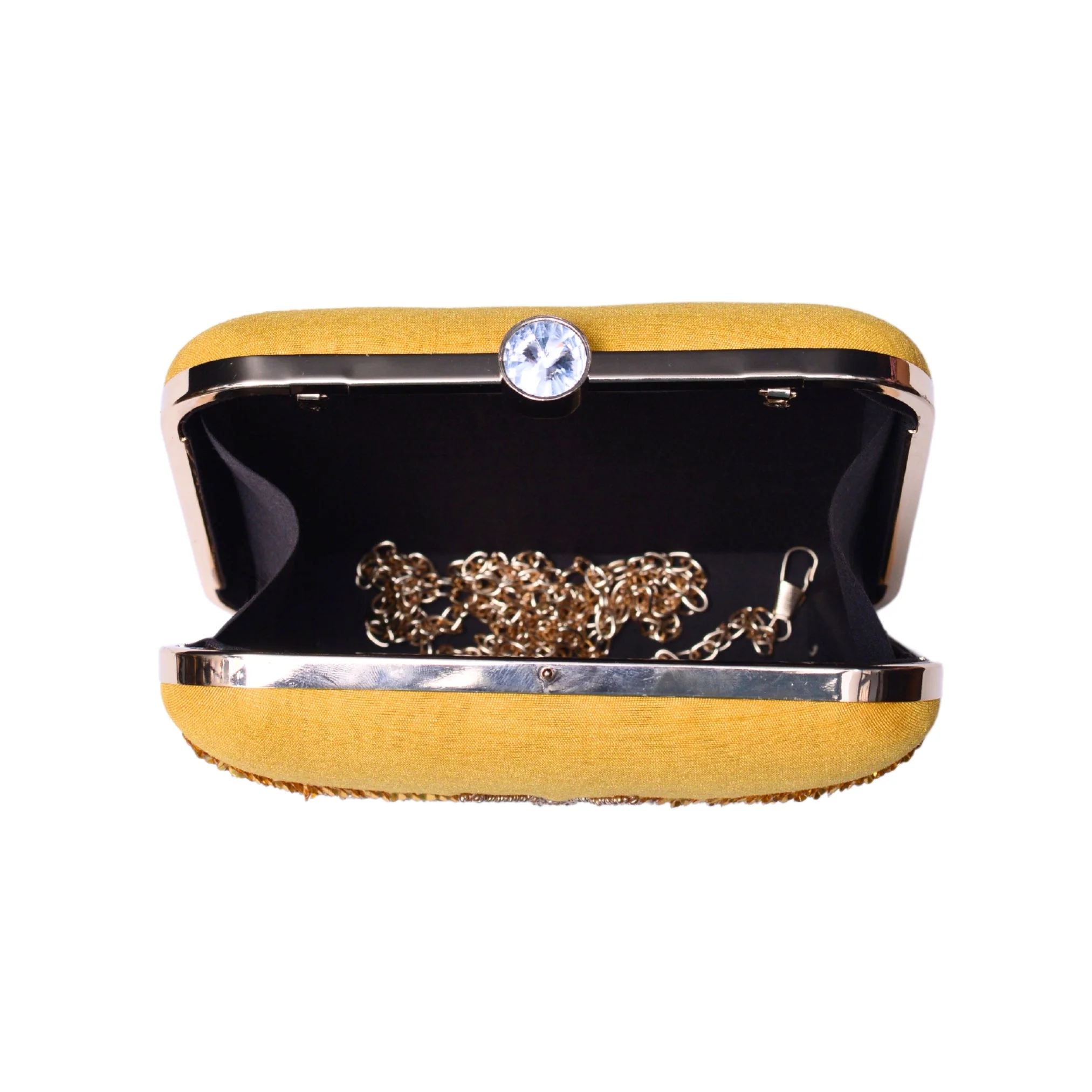 DARK GOLD EMBROIDERY WORK ART SILK CLUTCH - Image 3