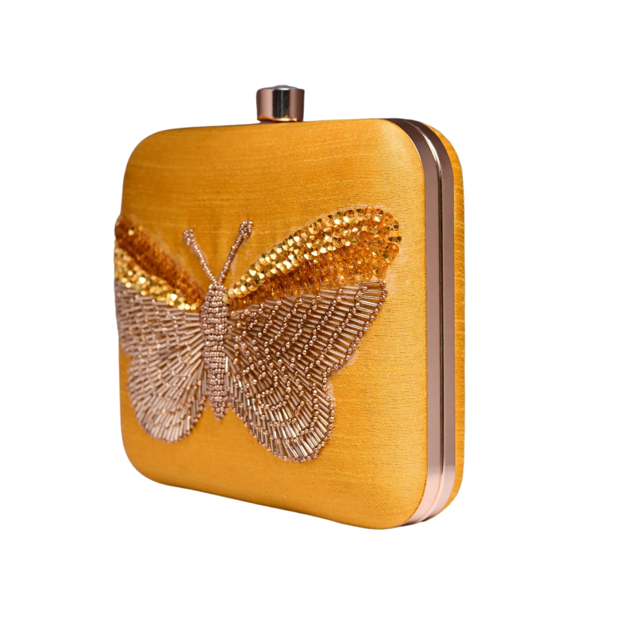 DARK GOLD EMBROIDERY WORK ART SILK CLUTCH - Image 4