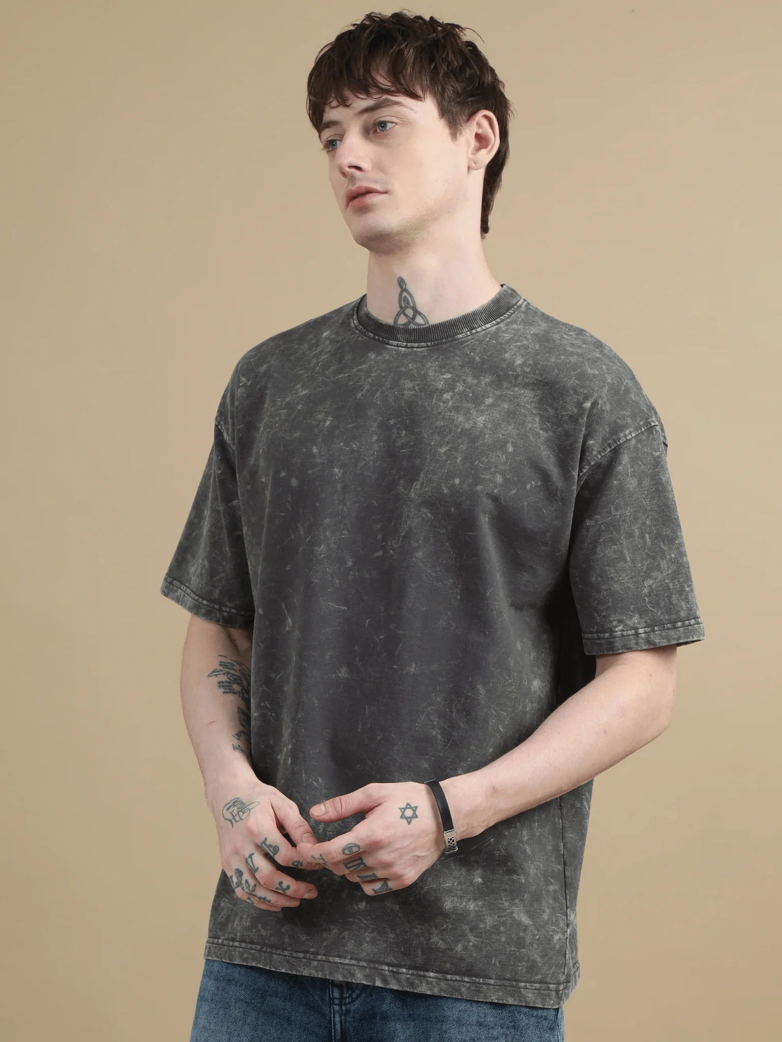 Dark Grey Acid Wash Oversize T-Shirt - Image 3