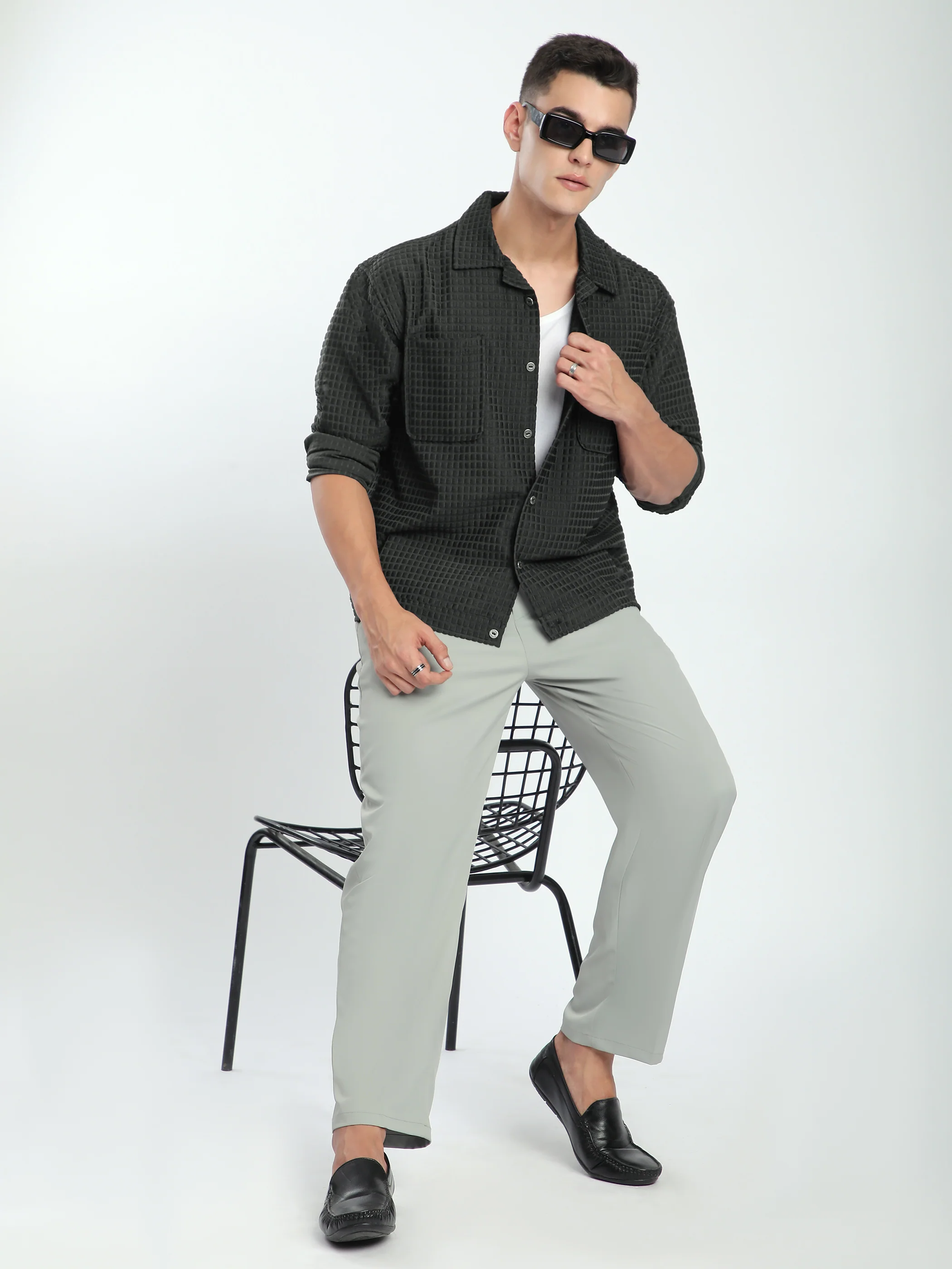 Dark Grey Bubble Textured Shacket - Image 4