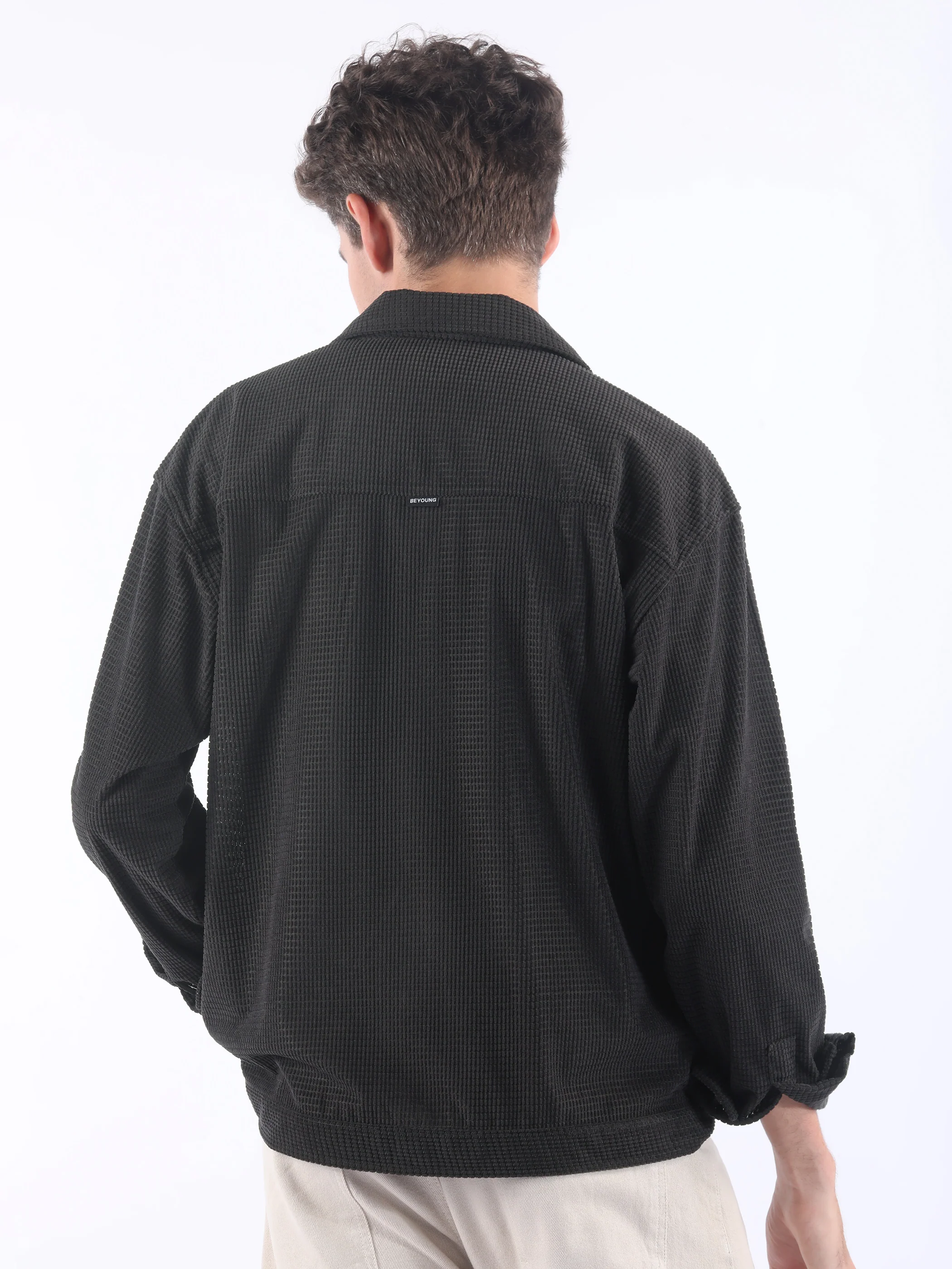 Dark Grey Waffle Corduroy Shacket - Image 3