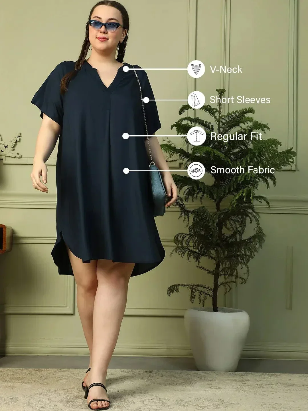 Dark Navy Blue Short Sleeve plus Size Women Dress - Image 2