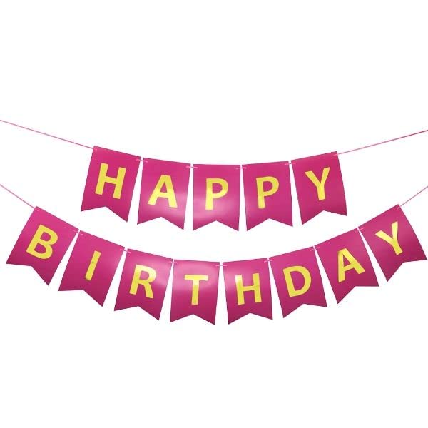 Dark Pink Happy Birthday Banner And Pastel Grey Metallic Balloons (Pack of 30) - Image 2