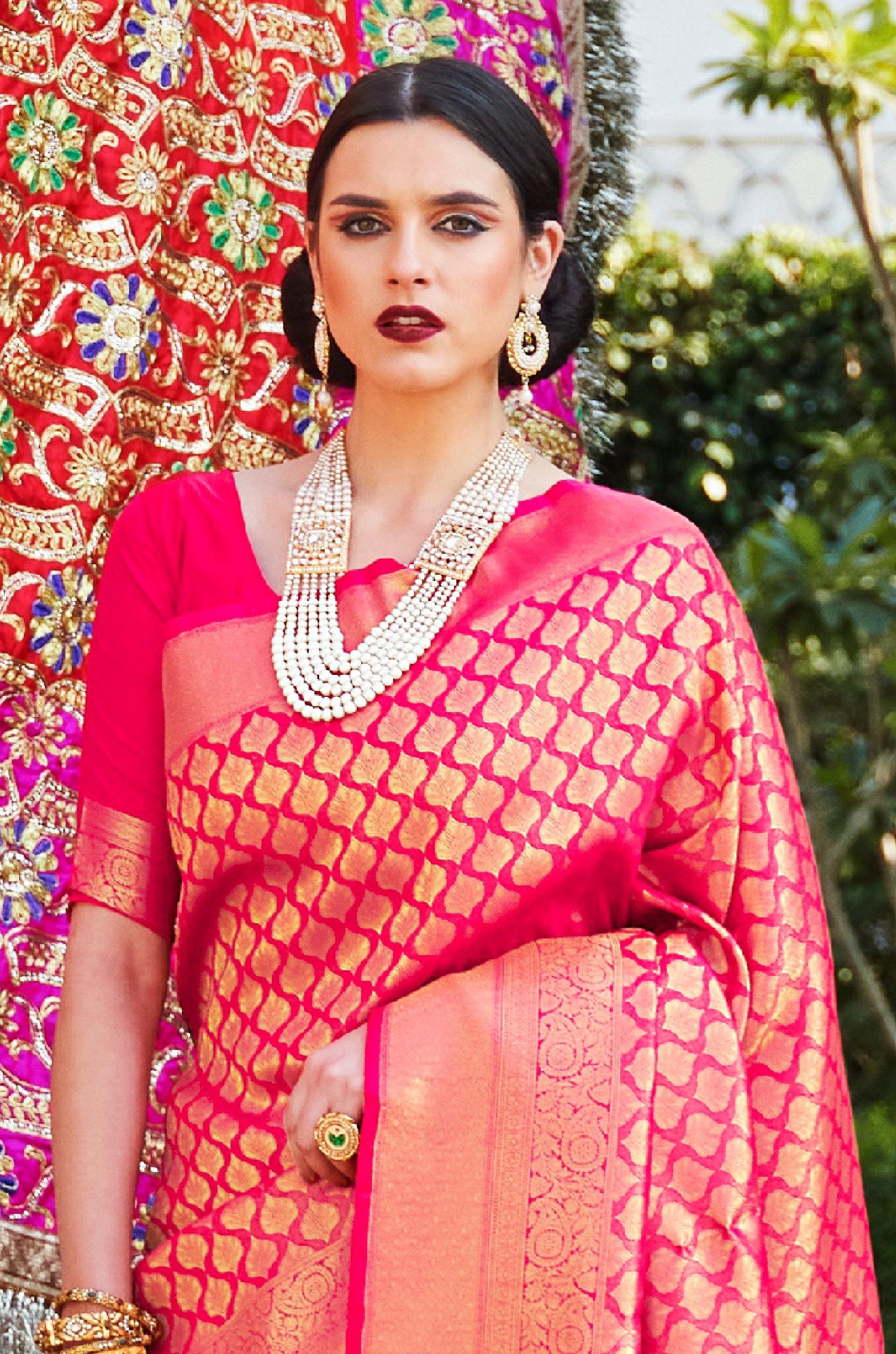 Dark Pink Kanjivaram Silk Saree - Image 6