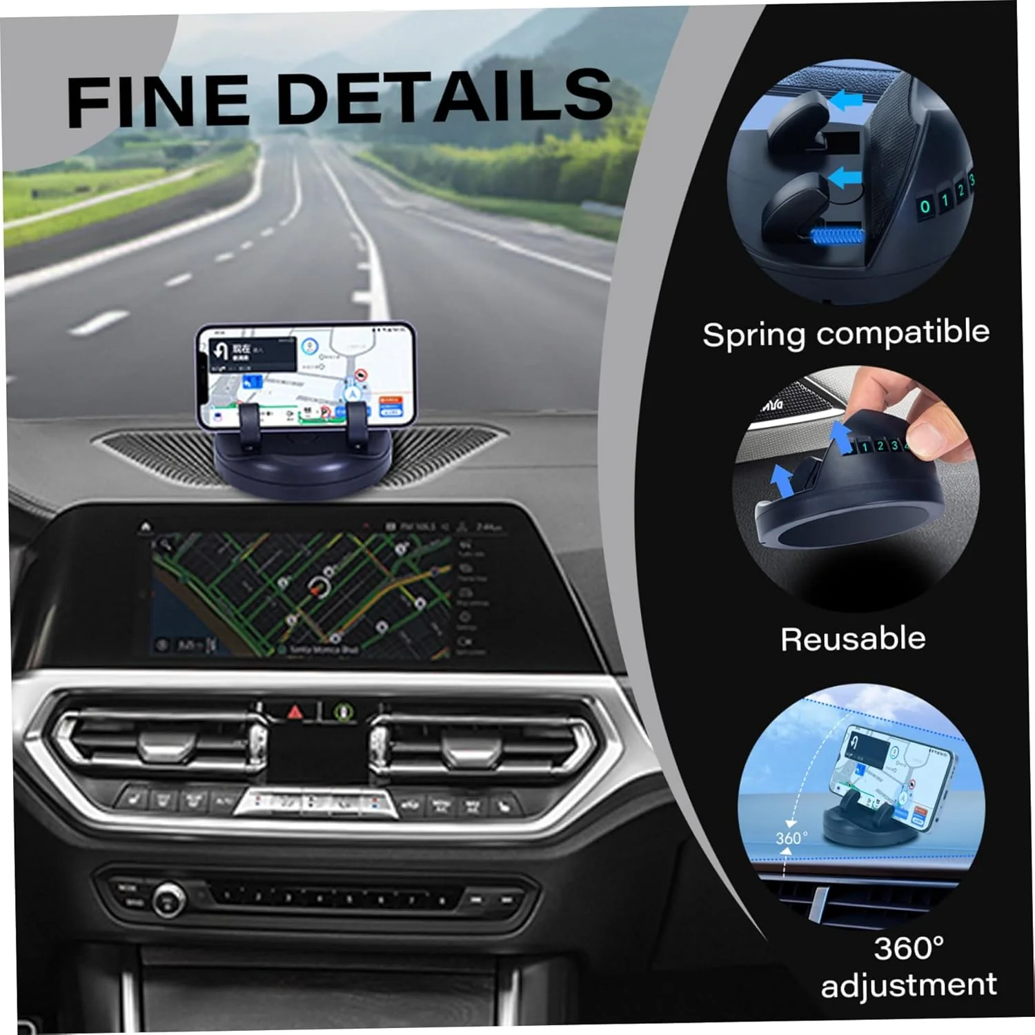DashDock: Car Dashboard Phone Holder with Non-Slip Base, Anti-Fall Mount with Built-In Parking Number Display & Passive Speaker Amplifier for Hands-Free Driving - Image 3