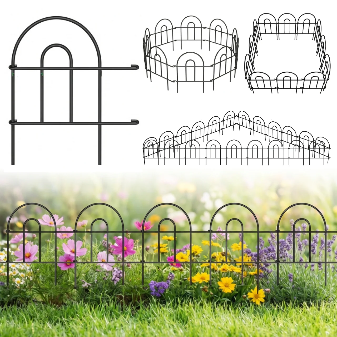 Decorative Garden Fence – Black Iron Arc Panels (Set of 5/10)