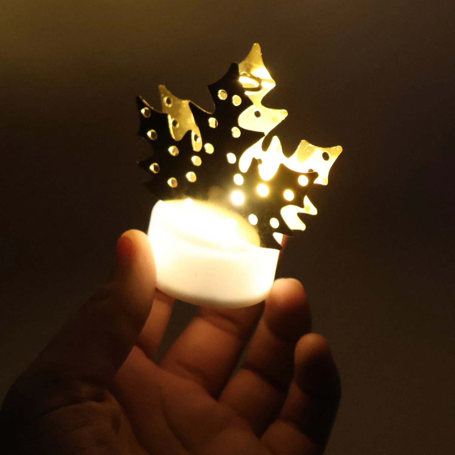 Decorative LED Gold Metal Leaf Diya Lamp, Diwali (1 Pc) - Image 3