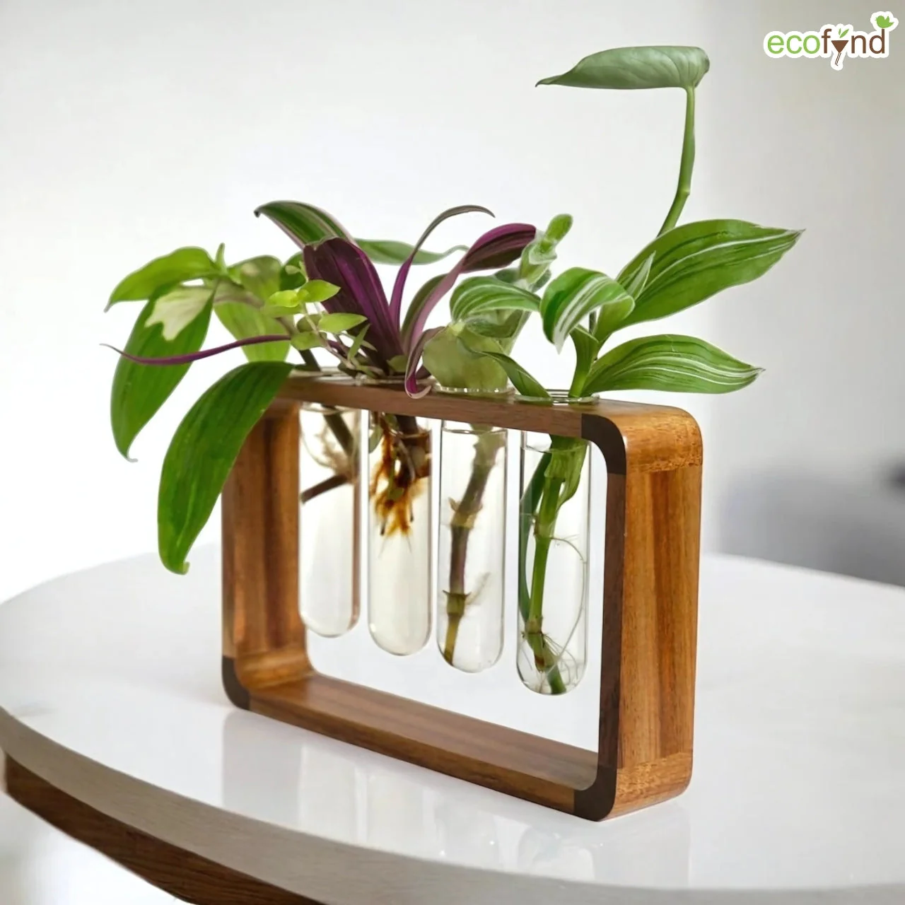 Decorative Wooden Frame Test Tube Planter – Minimal Hydroponic Display - Image 3