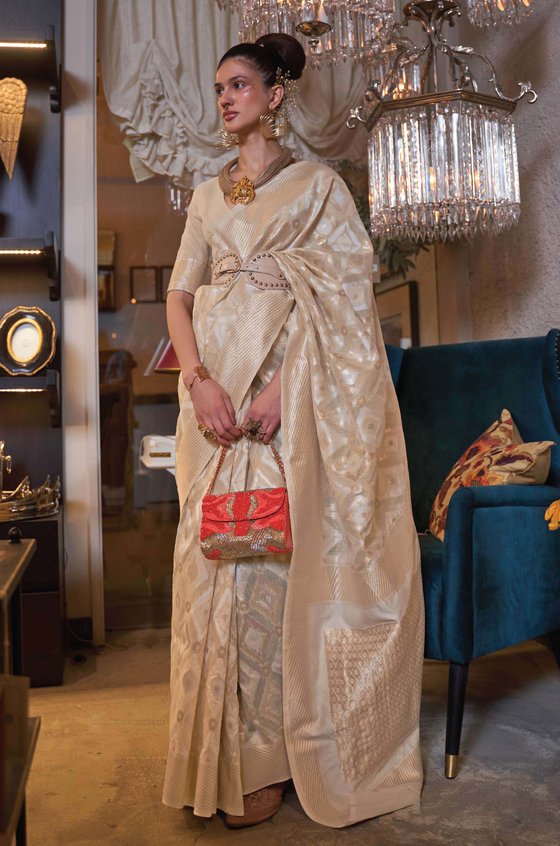 Deep Cream Woven Linen Saree