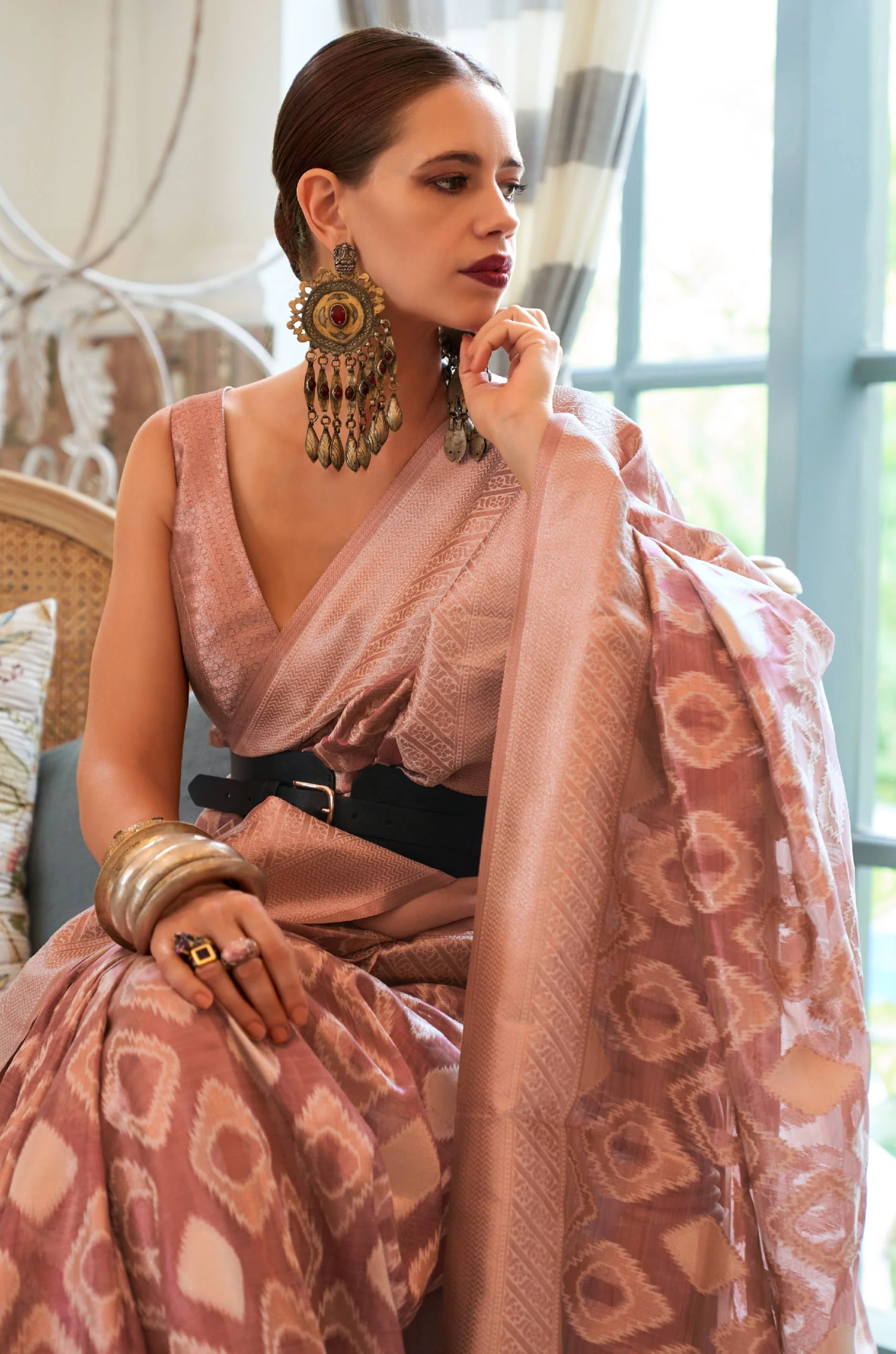 Deep Peach Tissue Silk Saree - Image 5