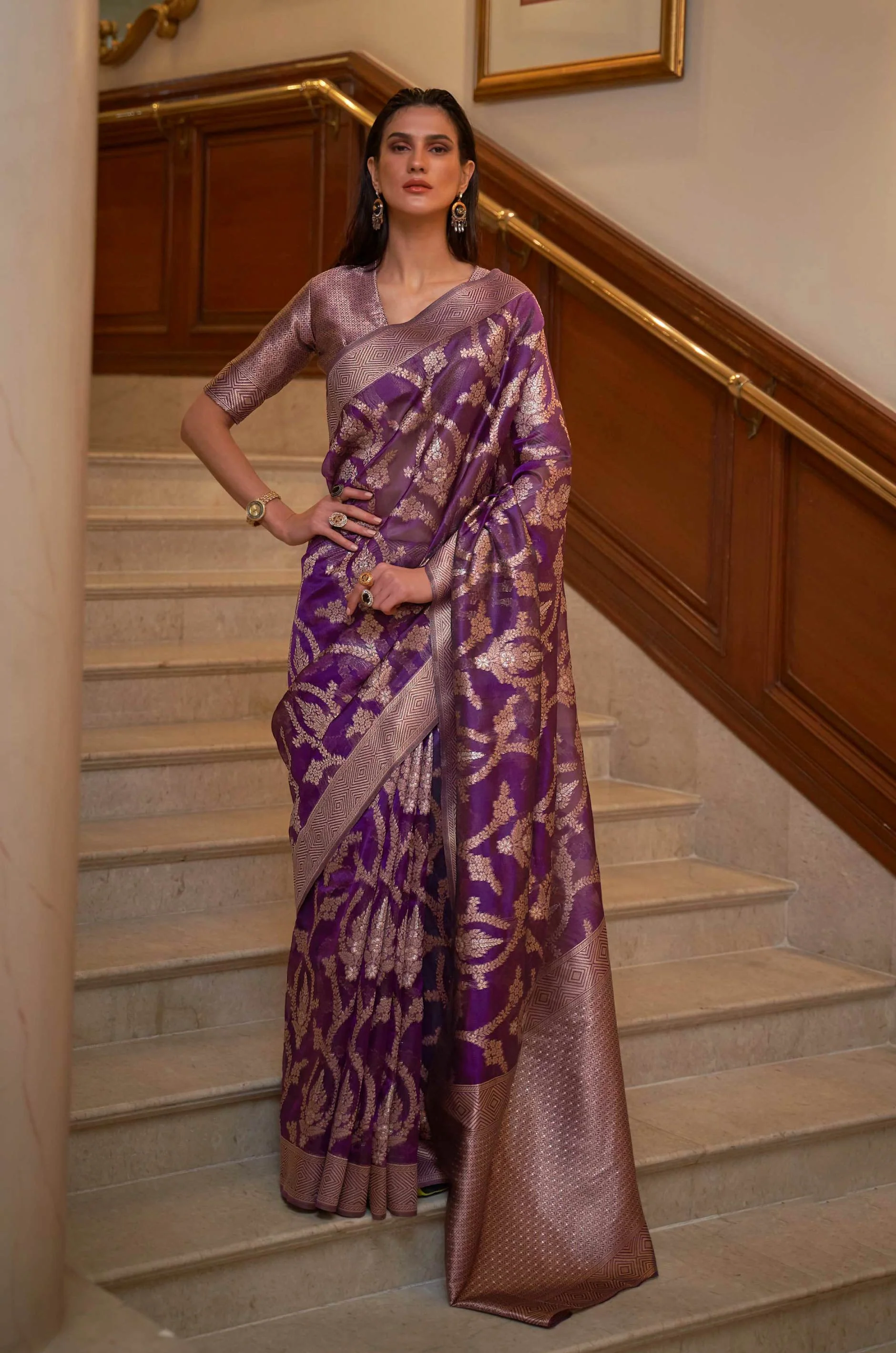 Deep Purple Organza Woven Saree