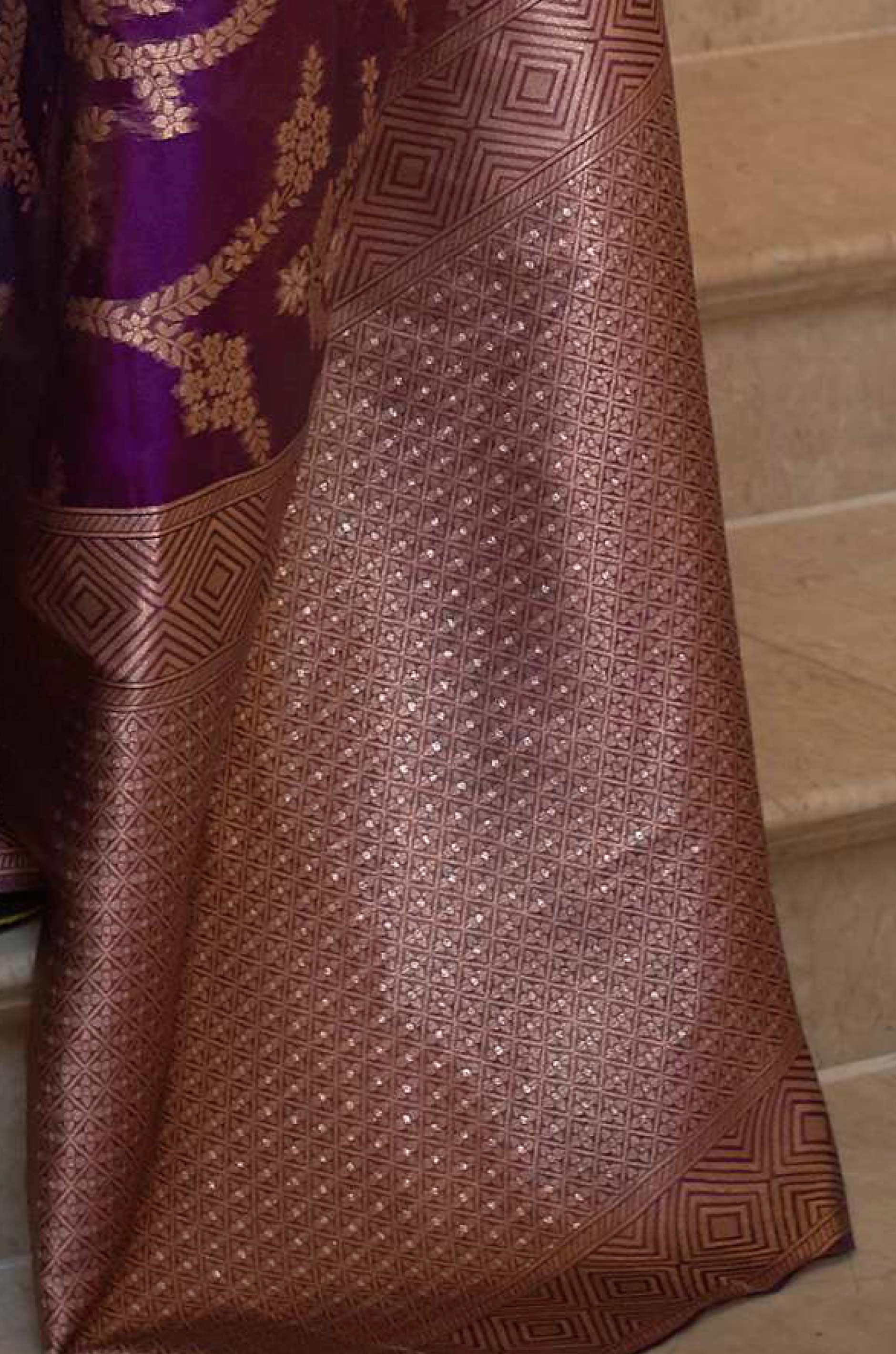 Deep Purple Organza Woven Saree - Image 2