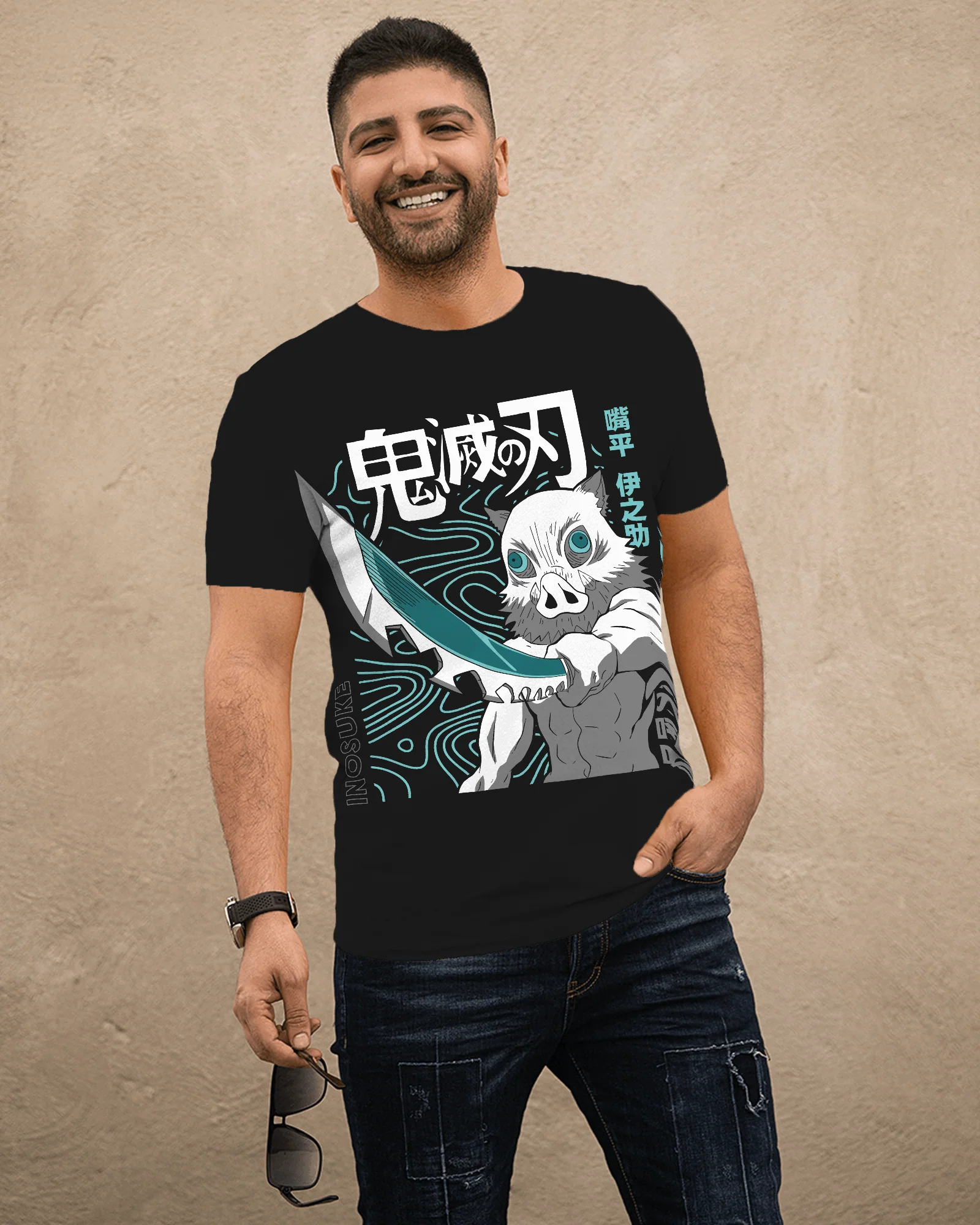 Demon Slayer Inosuke Beast Form Graphic T-Shirt (Black) - Image 2