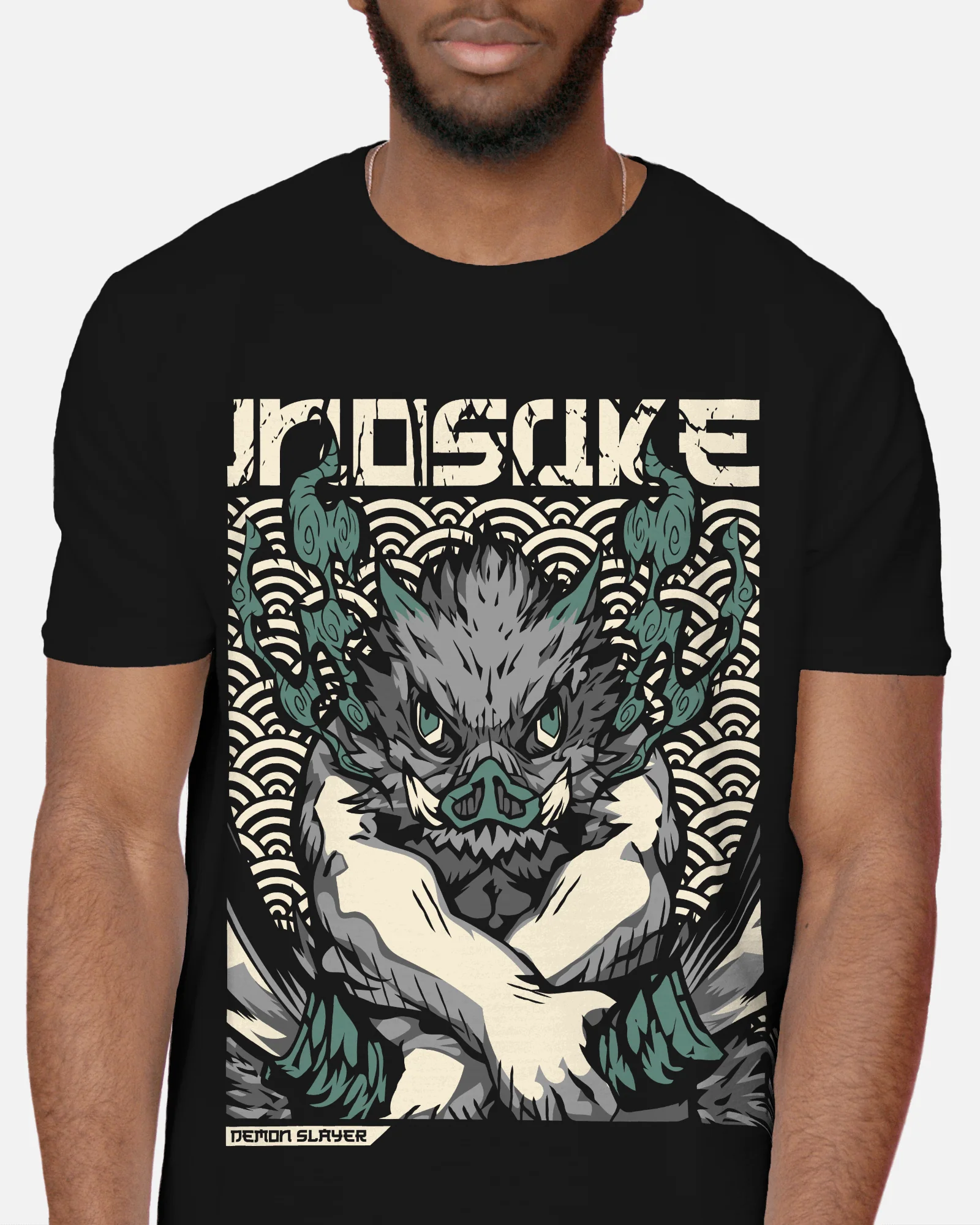 Demon Slayer Inosuke Wild Style Graphic T-Shirt (Black) - Image 3