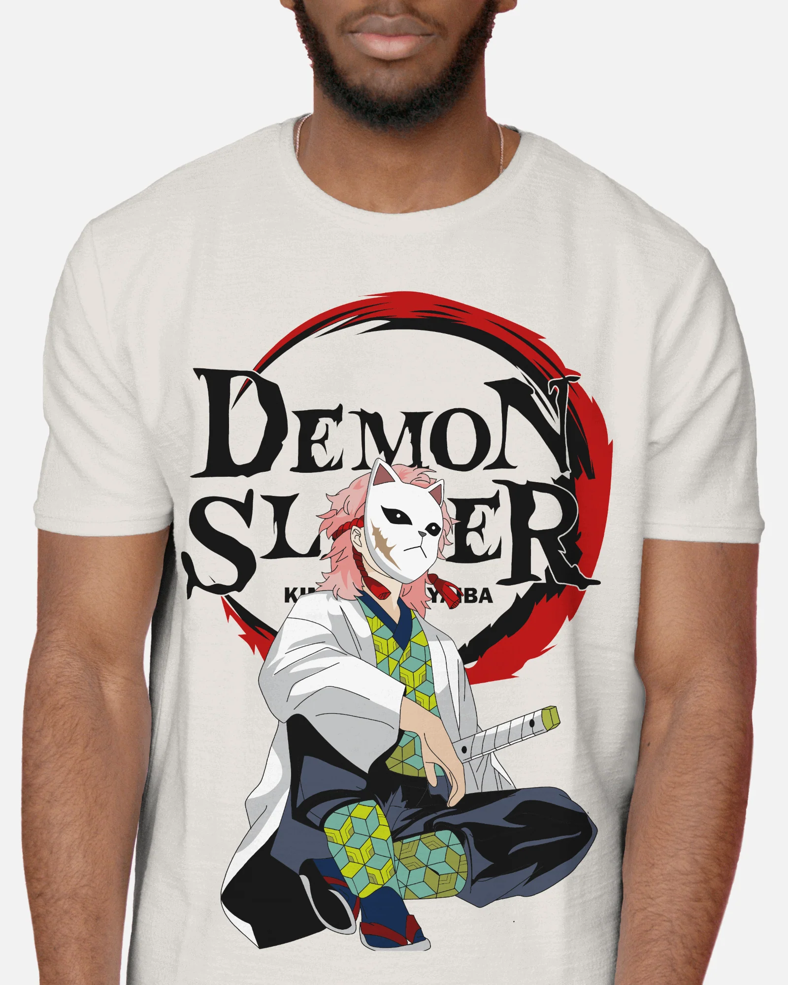 Demon Slayer Masked Swordsman Graphic T-Shirt (White) - Image 3