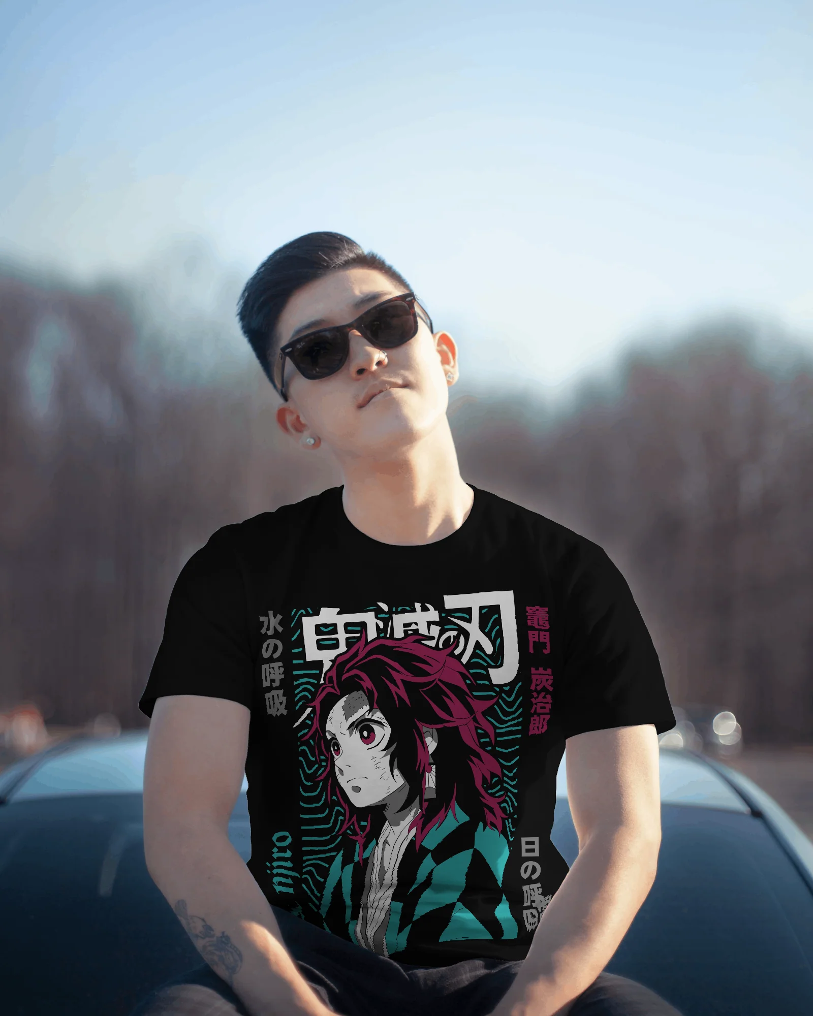 Demon Slayer Tanjiro Neon Graphic T-Shirt (Black) - Image 3