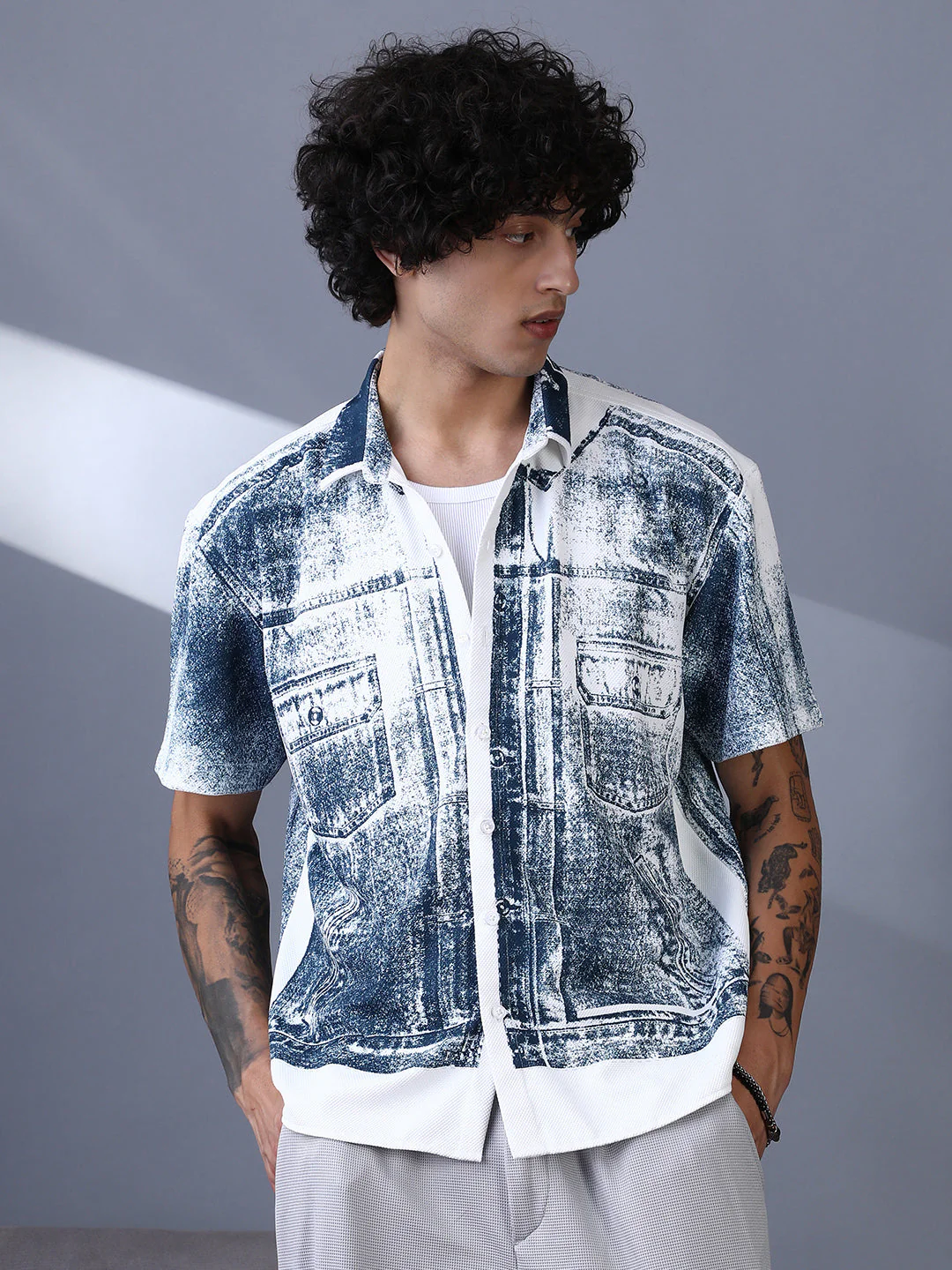 Denim-Imprint Relaxed Shirt - Image 2