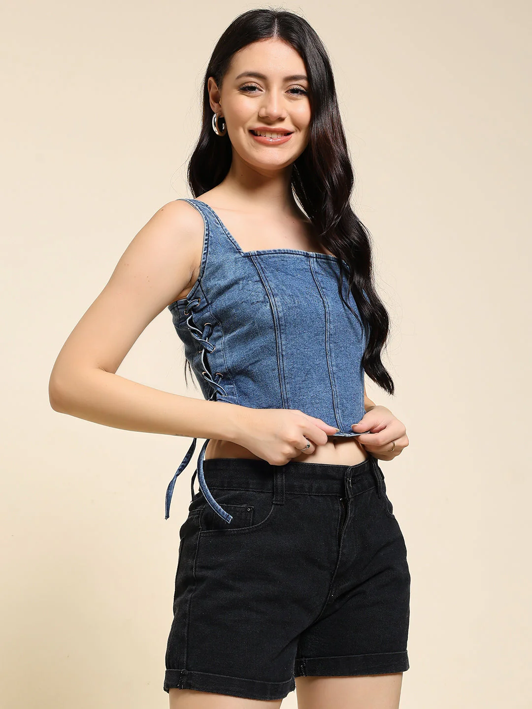 Denim Side Knot Corset - Image 3