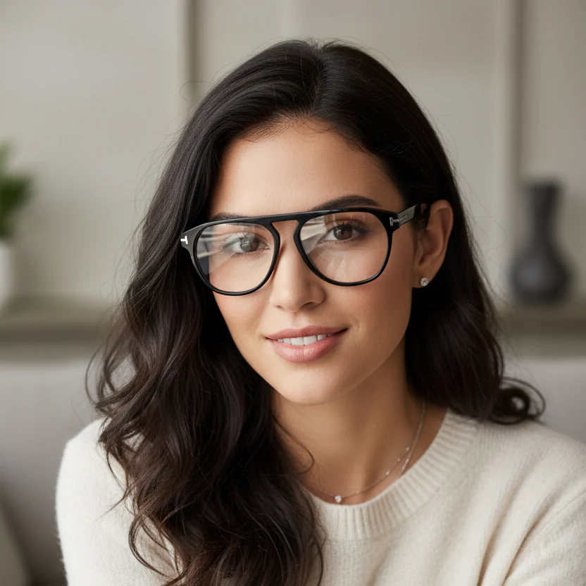 Designer Black Acetate Aviator Eyeglasses