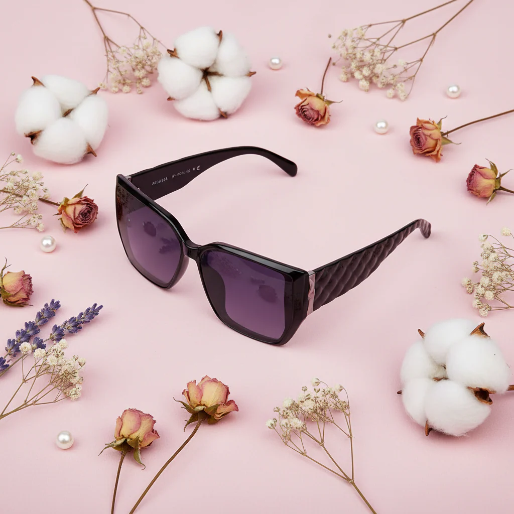 Designer Black Rectangular Sunglasses For Women