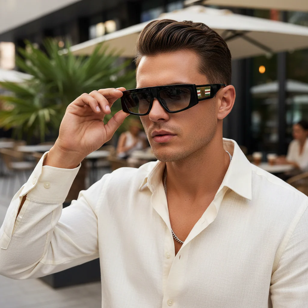 Designer Black Retro Bold Rectangular Black Sunglasses